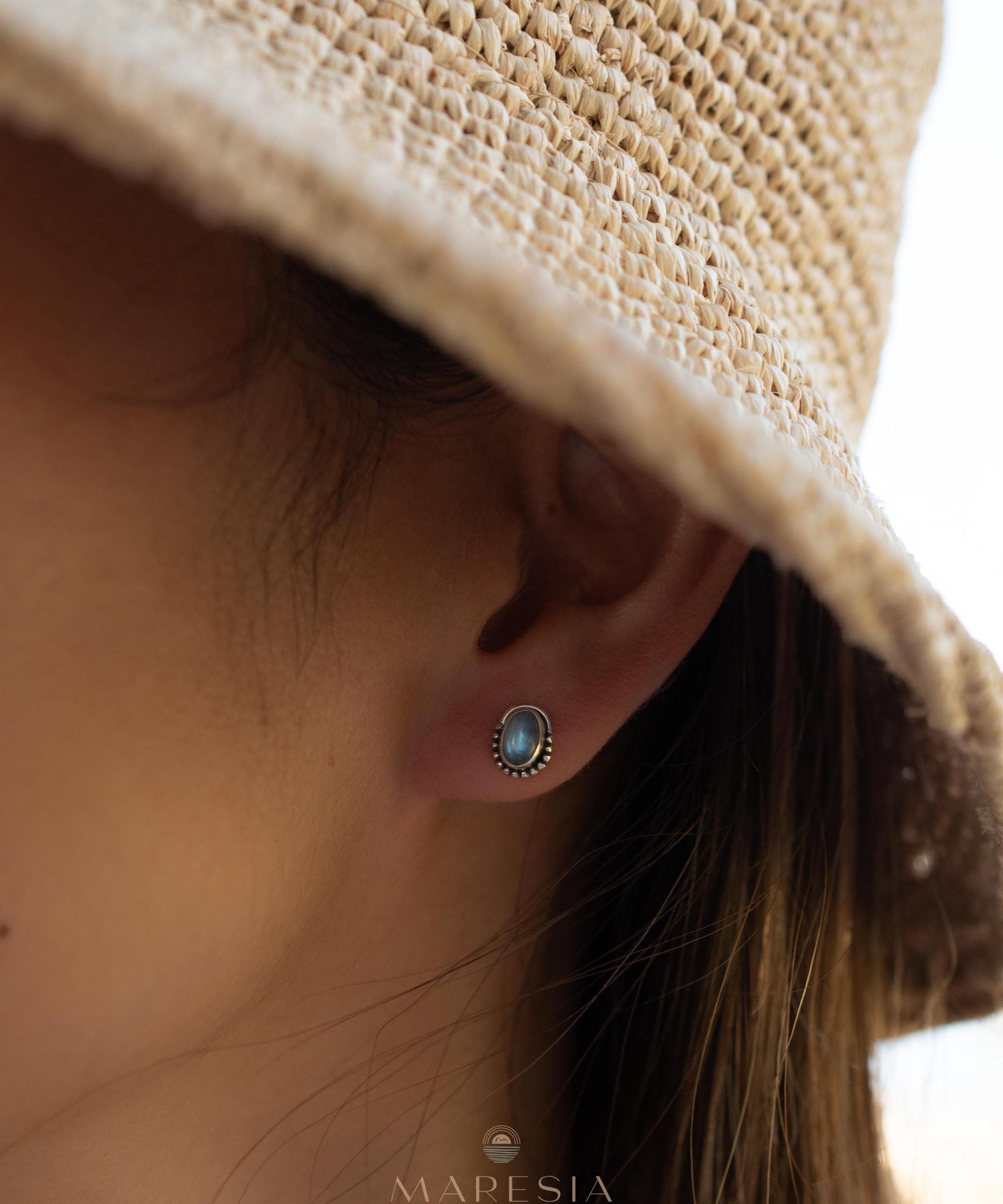 Delicate Moonstone Earrings ~ Sterling Silver 925 ~ Gemstone ~ Post ~ Stud ~Handmade ~ Jewelry ~ Gift For Her ~ Maresia ME017