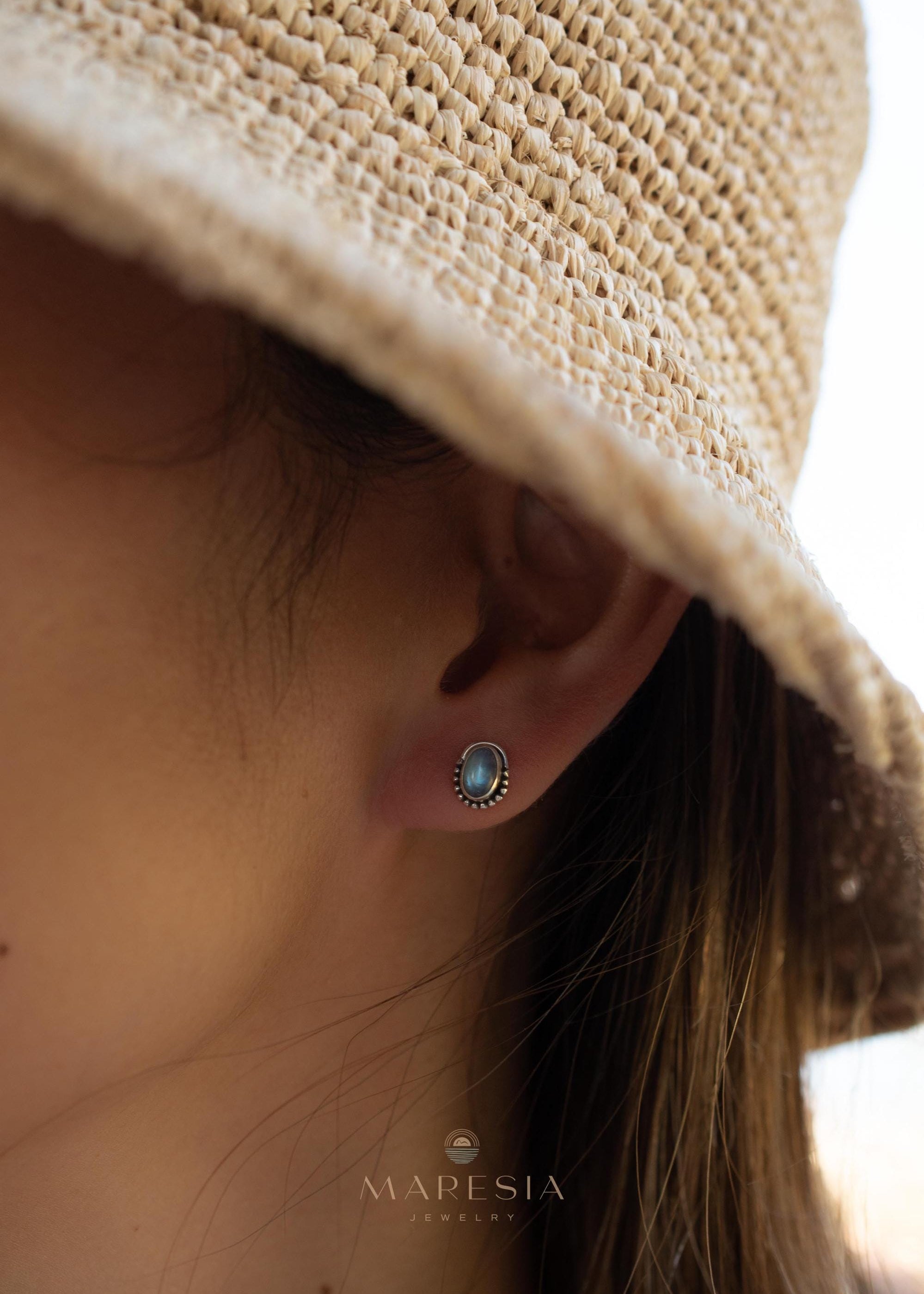 Delicate Moonstone Earrings ~ Sterling Silver 925 ~ Gemstone ~ Post ~ Stud ~Handmade ~ Jewelry ~ Gift For Her ~ Maresia ME017