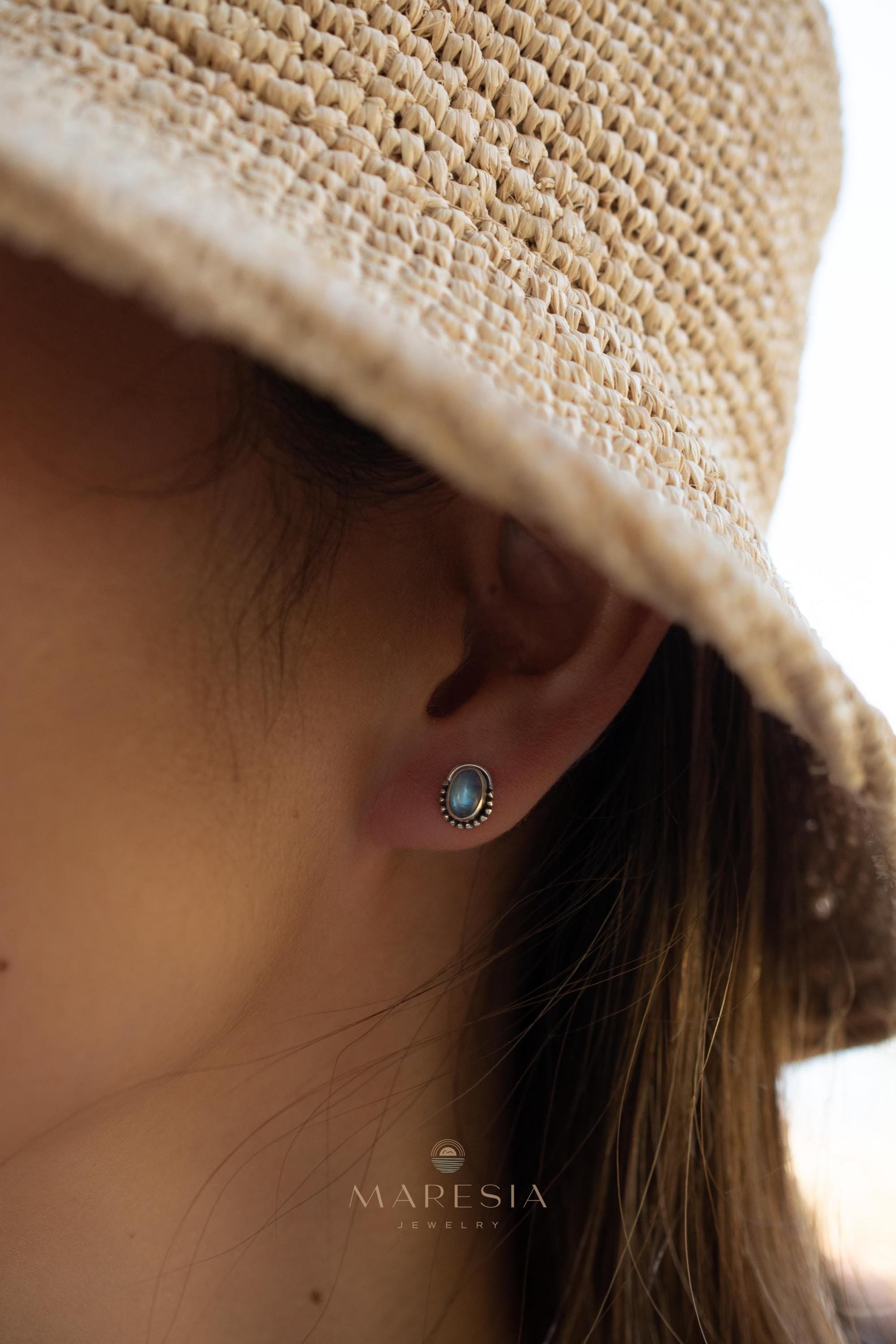 Delicate Moonstone Earrings ~ Sterling Silver 925 ~ Gemstone ~ Post ~ Stud ~Handmade ~ Jewelry ~ Gift For Her ~ Maresia ME017