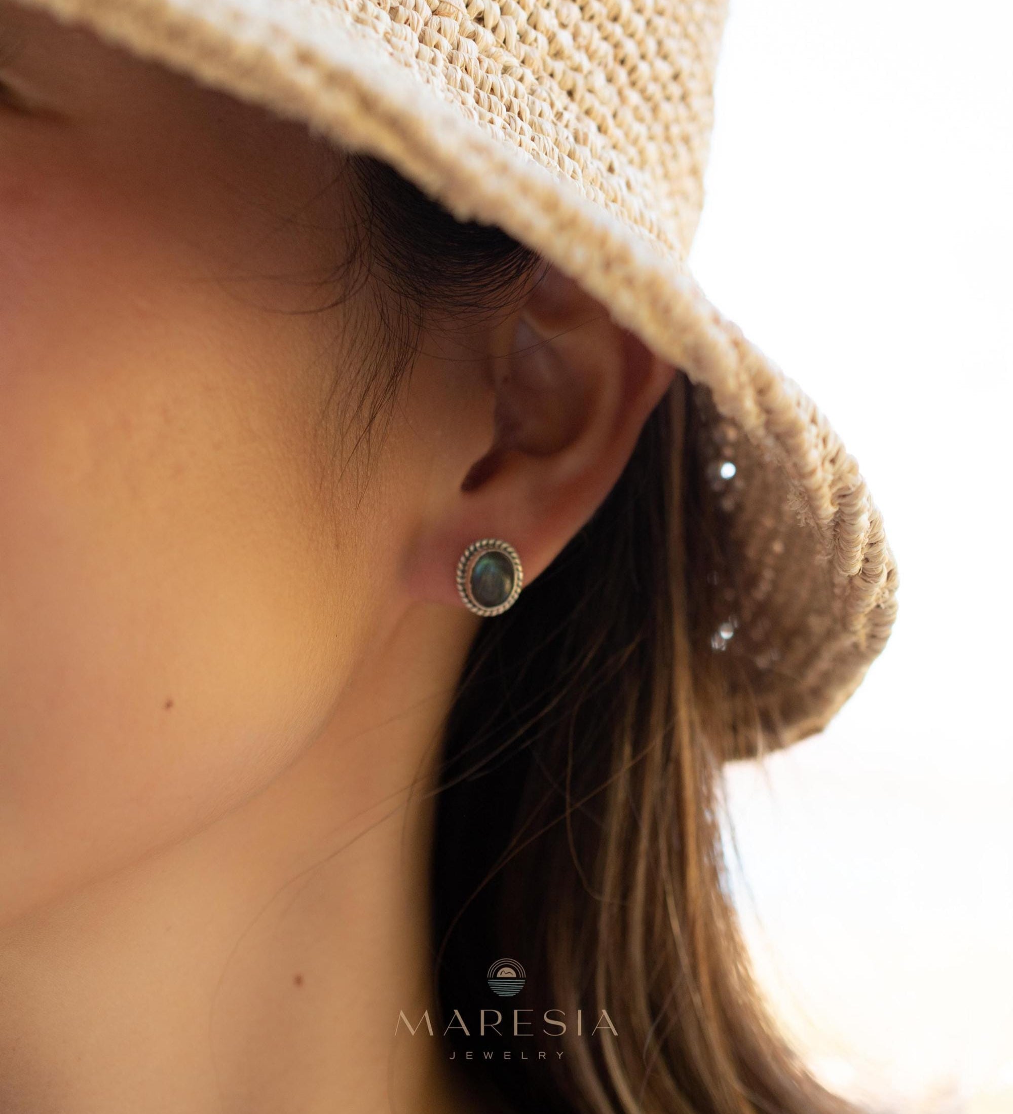 Delicate Labradorite Earrings ~ Sterling Silver 925 ~ Gemstone ~ Post ~ Stud ~Handmade ~ Jewelry ~ Gift For Her ~ Maresia ME018