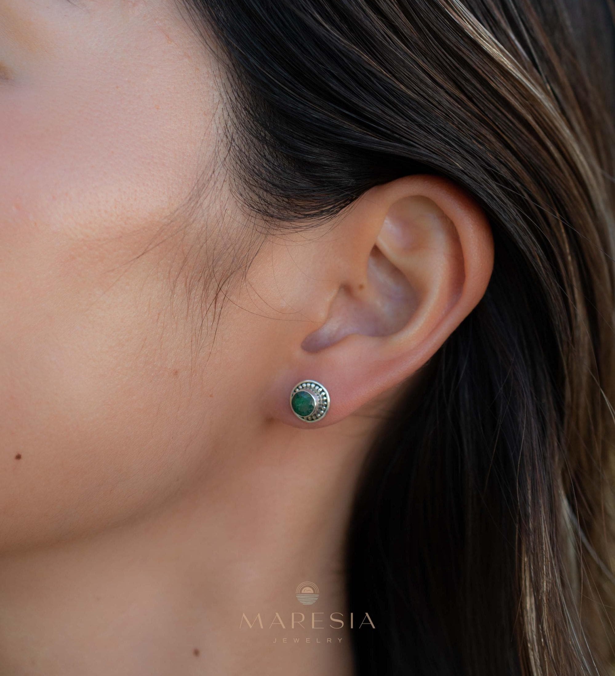 Delicate Emerald Earrings ~ Sterling Silver 925 ~ Gemstone ~ Post ~ Stud ~Handmade ~ Jewelry ~ Gift For Her ~ Maresia ME013