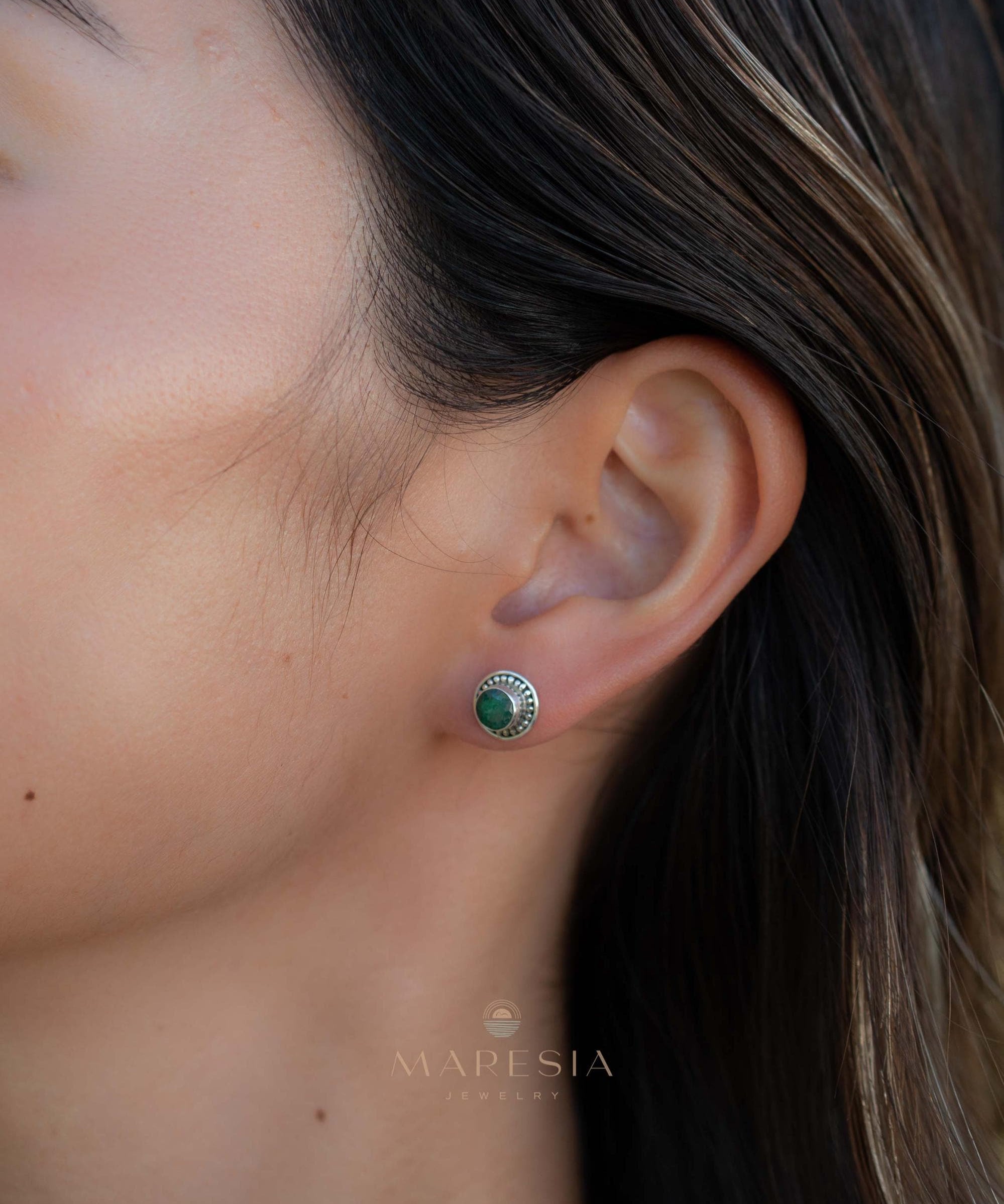 Delicate Emerald Earrings ~ Sterling Silver 925 ~ Gemstone ~ Post ~ Stud ~Handmade ~ Jewelry ~ Gift For Her ~ Maresia ME013