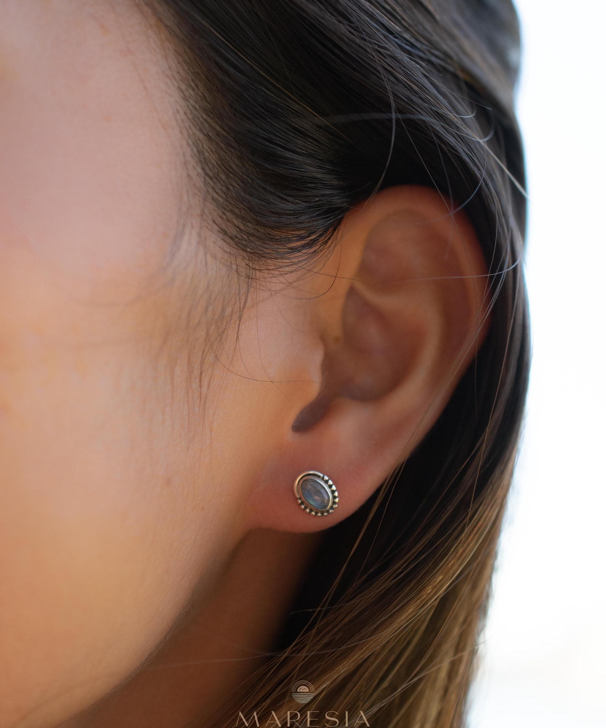 Delicate Moonstone Earrings ~ Sterling Silver 925 ~ Gemstone ~ Post ~ Stud ~Handmade ~ Jewelry ~ Gift For Her ~ Maresia ME017