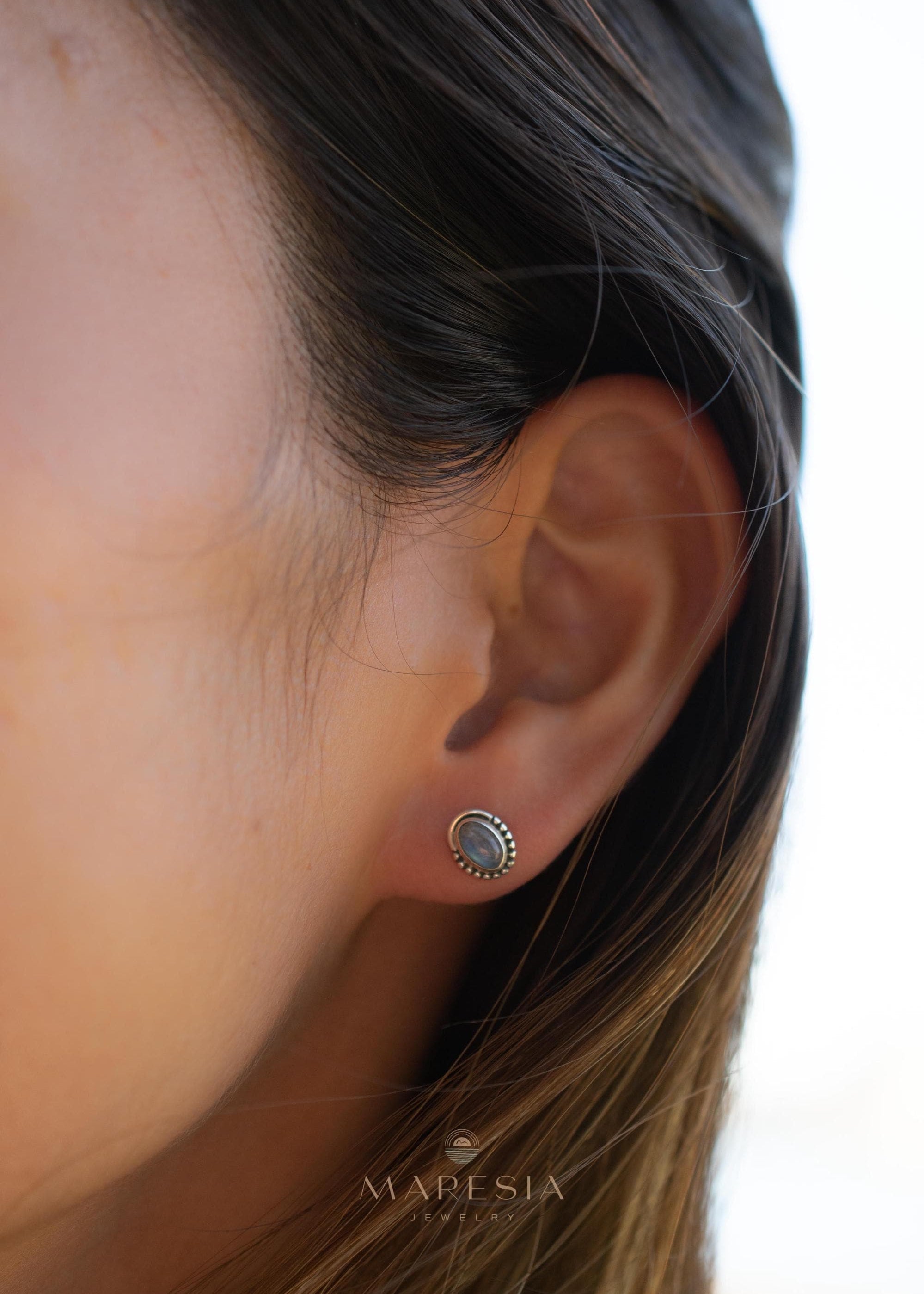 Delicate Moonstone Earrings ~ Sterling Silver 925 ~ Gemstone ~ Post ~ Stud ~Handmade ~ Jewelry ~ Gift For Her ~ Maresia ME017