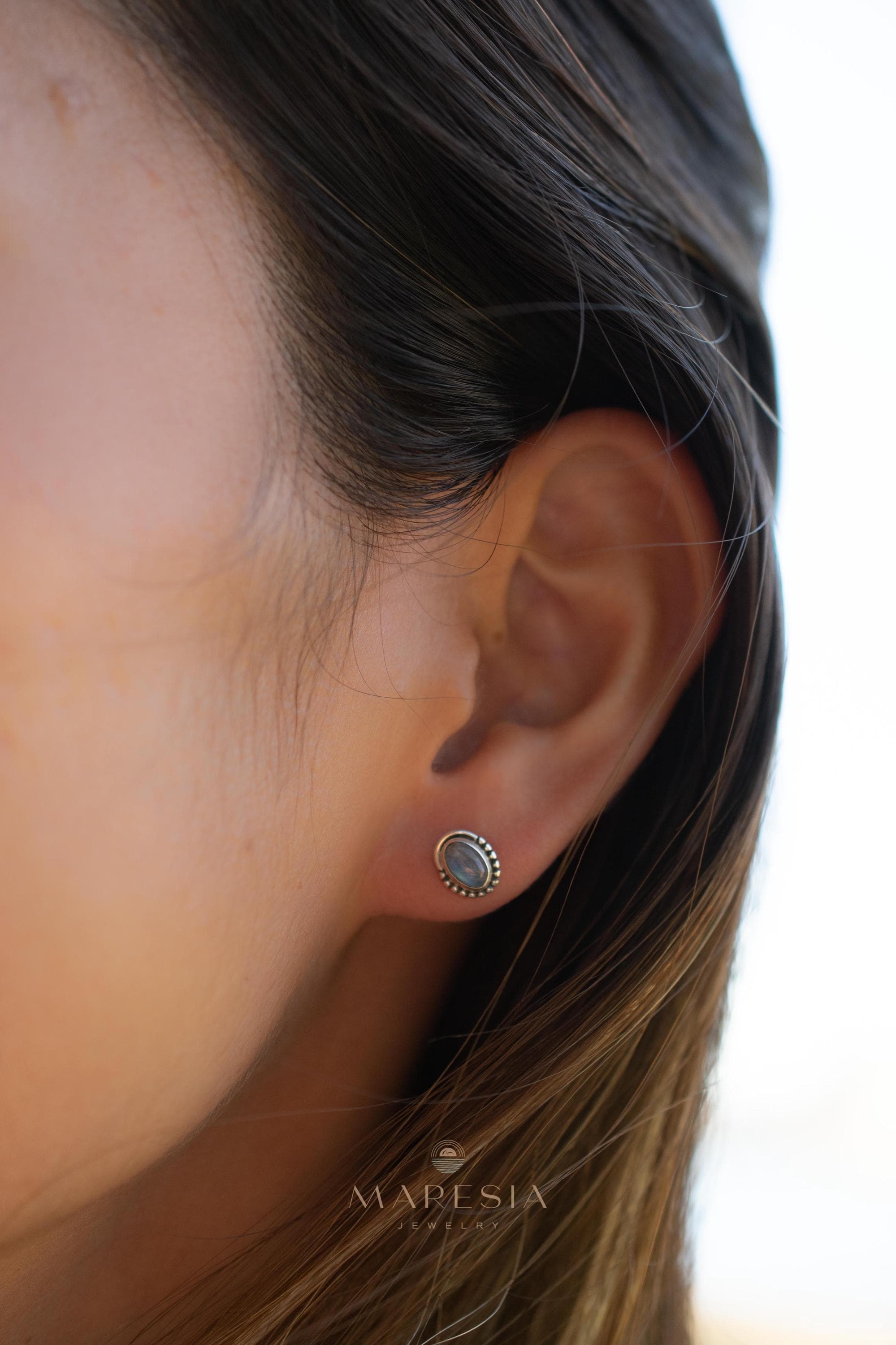 Delicate Moonstone Earrings ~ Sterling Silver 925 ~ Gemstone ~ Post ~ Stud ~Handmade ~ Jewelry ~ Gift For Her ~ Maresia ME017