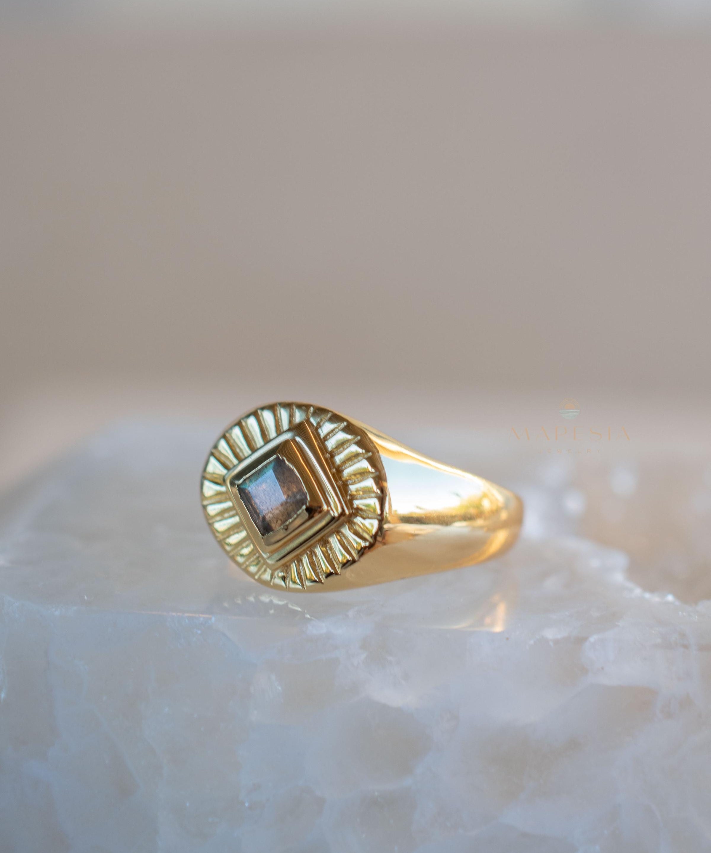 Rainbow Labradorite Ring ~ Rectangular Stone~ Gemstone ~ Natural ~ 18k Gold Plated ~ Jewelry ~ Handmade ~ February Birthstone ~ MR357