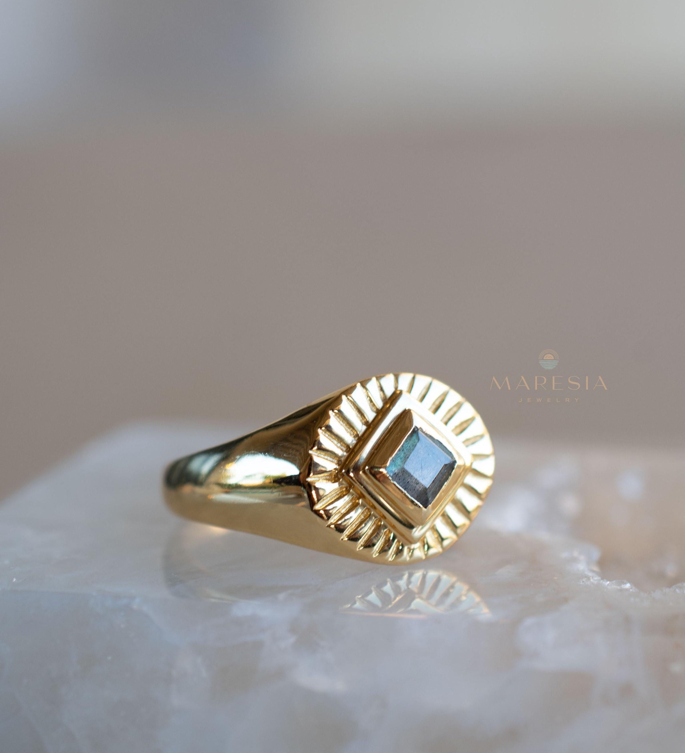 Rainbow Labradorite Ring ~ Rectangular Stone~ Gemstone ~ Natural ~ 18k Gold Plated ~ Jewelry ~ Handmade ~ February Birthstone ~ MR357