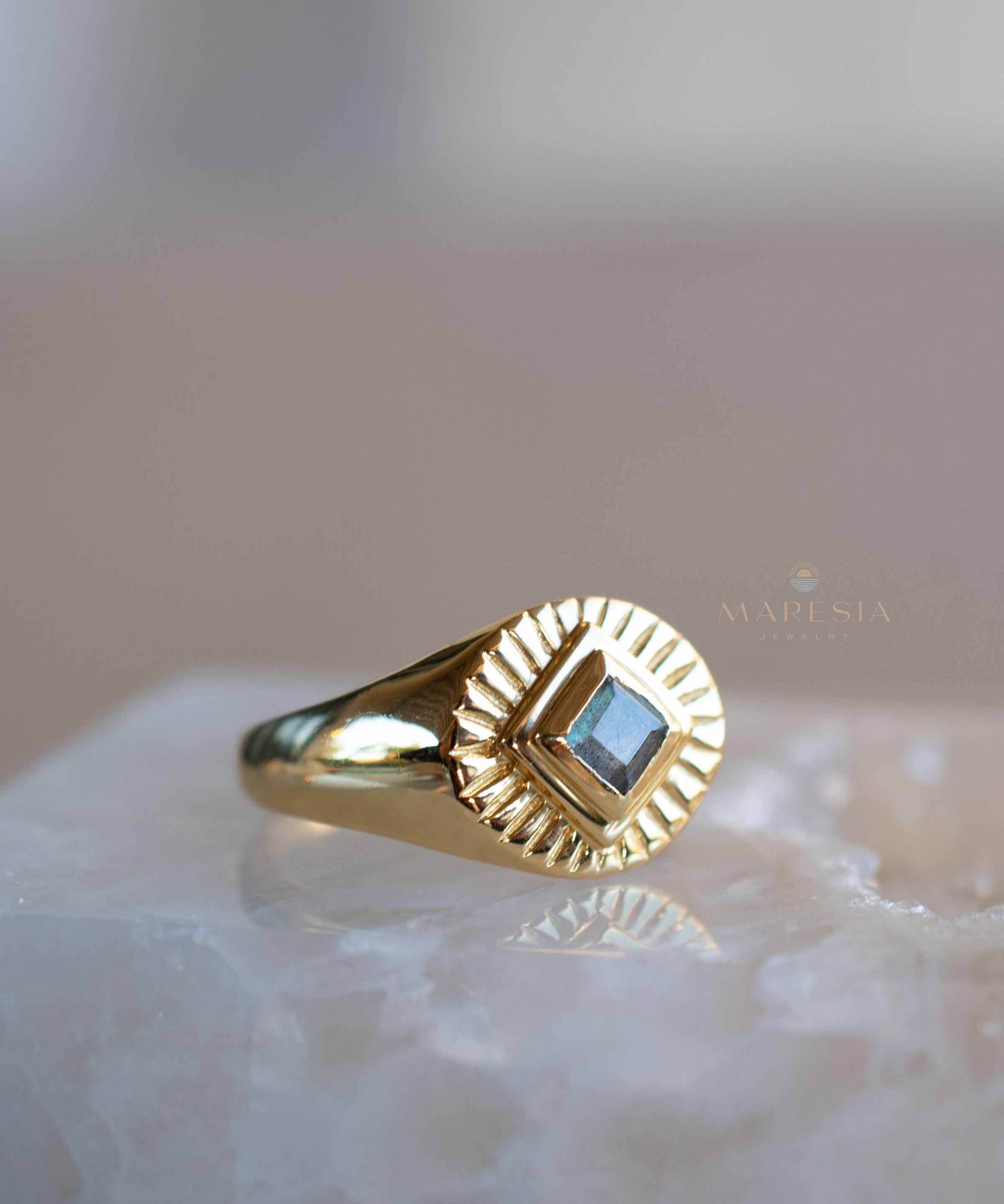 Rainbow Labradorite Ring ~ Rectangular Stone~ Gemstone ~ Natural ~ 18k Gold Plated ~ Jewelry ~ Handmade ~ February Birthstone ~ MR357