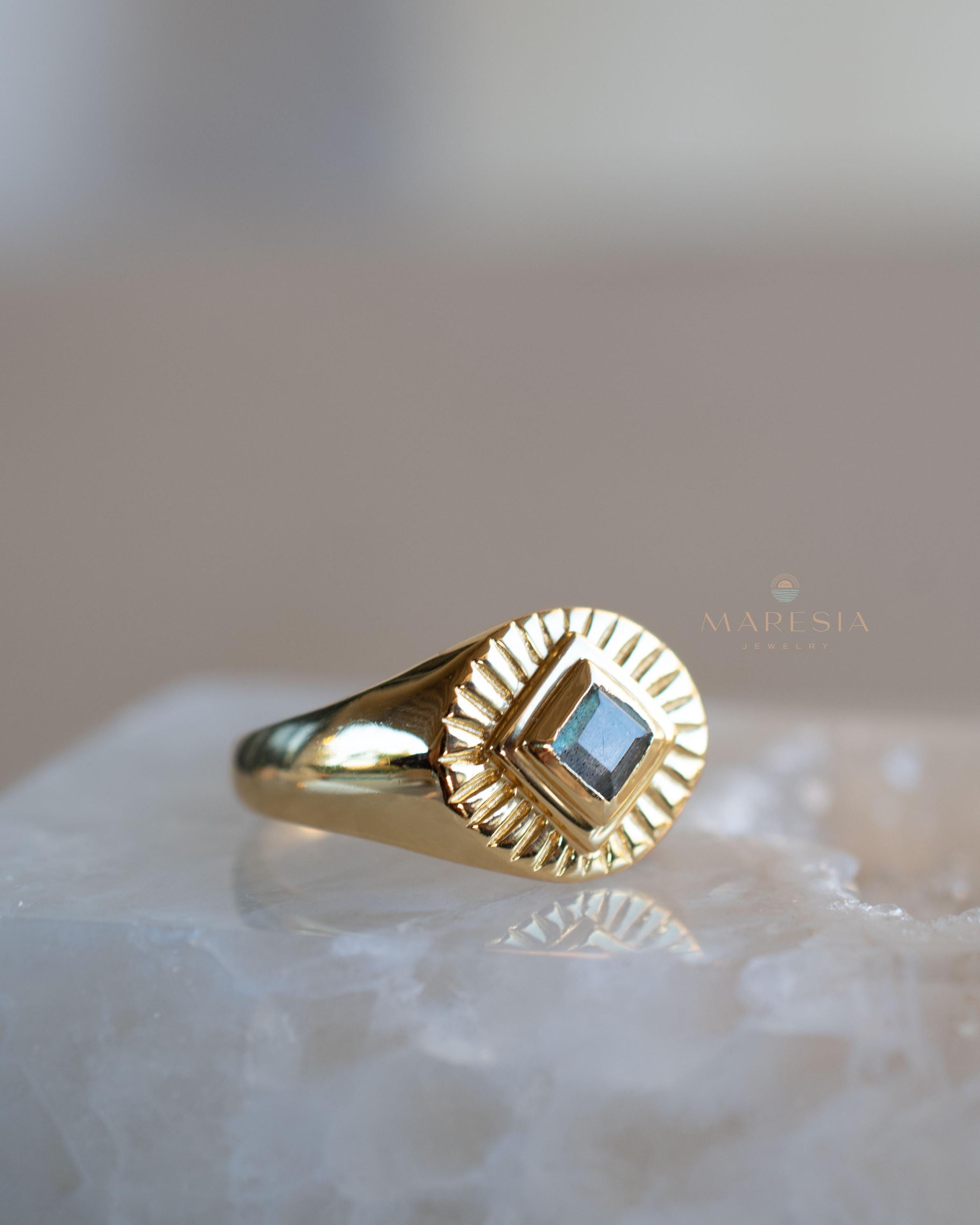 Rainbow Labradorite Ring ~ Rectangular Stone~ Gemstone ~ Natural ~ 18k Gold Plated ~ Jewelry ~ Handmade ~ February Birthstone ~ MR357