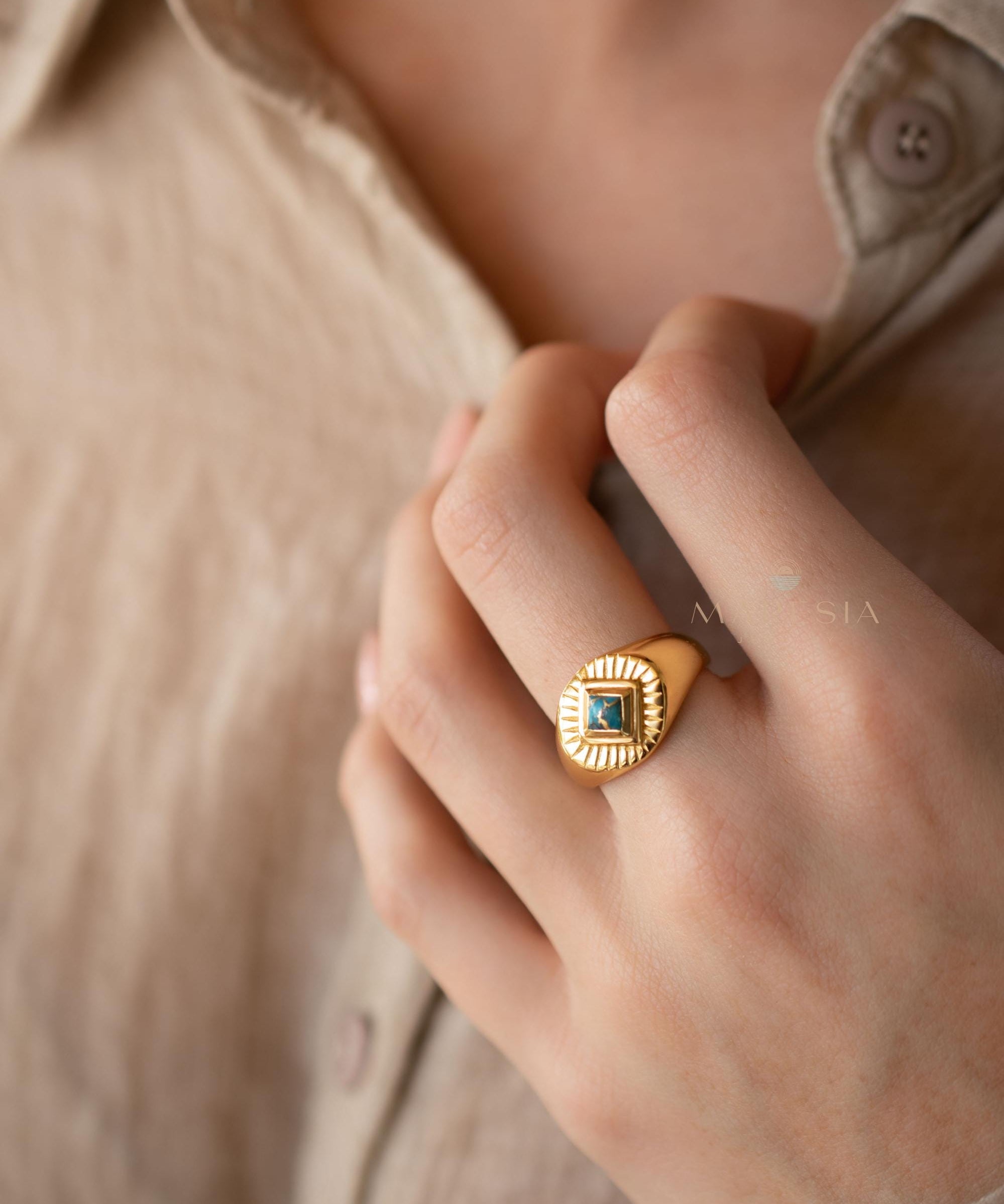 Copper Turquoise Ring ~ Gemstone ~ Natural ~ 18k Gold Plated ~ Jewelry ~ Handmade ~ Boho ~ December Birthstone MR358
