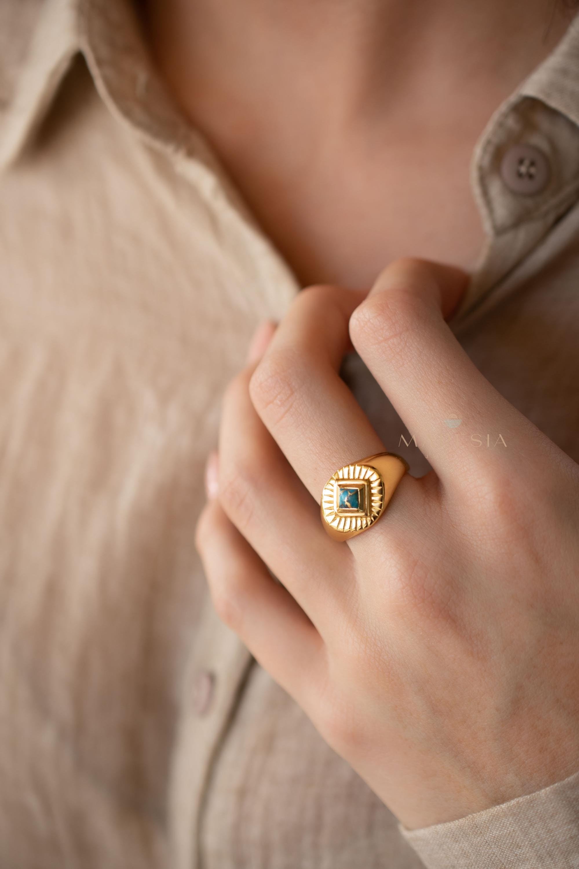 Copper Turquoise Ring ~ Gemstone ~ Natural ~ 18k Gold Plated ~ Jewelry ~ Handmade ~ Boho ~ December Birthstone MR358