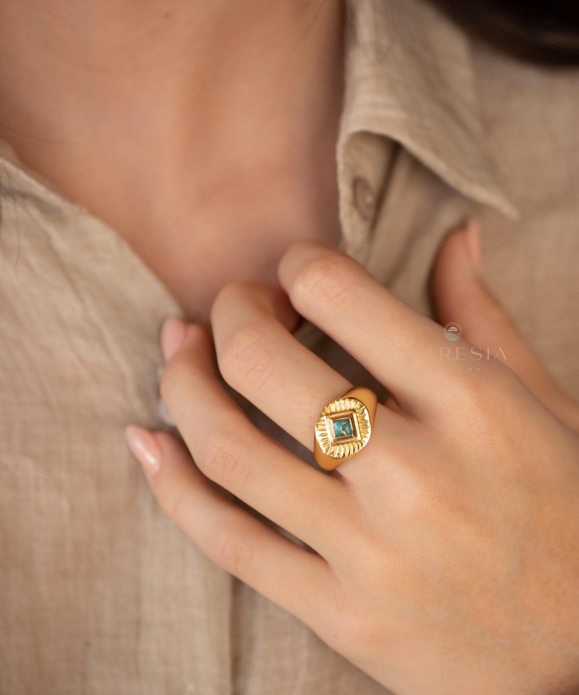 Copper Turquoise Ring ~ Gemstone ~ Natural ~ 18k Gold Plated ~ Jewelry ~ Handmade ~ Boho ~ December Birthstone MR358
