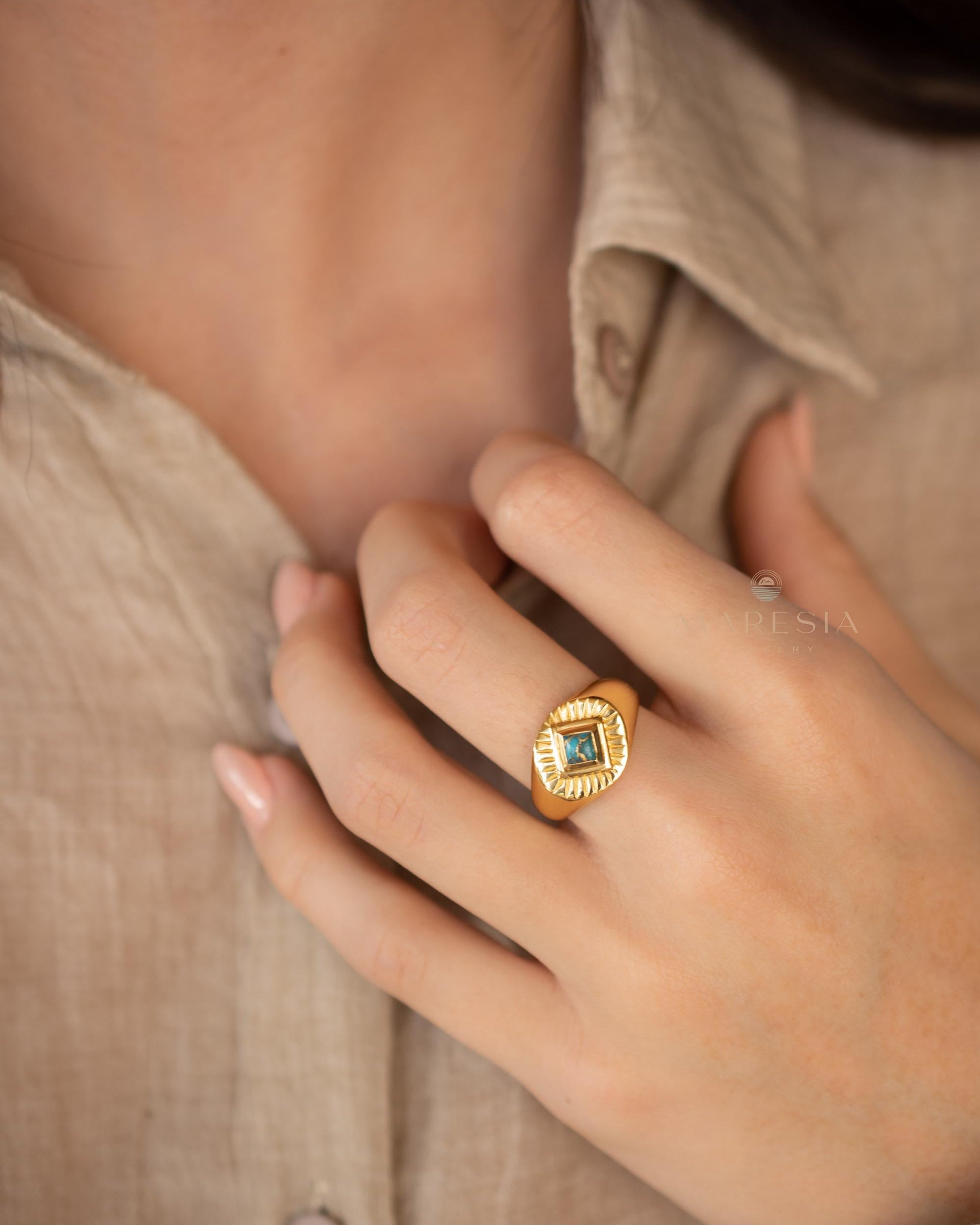 Copper Turquoise Ring ~ Gemstone ~ Natural ~ 18k Gold Plated ~ Jewelry ~ Handmade ~ Boho ~ December Birthstone MR358