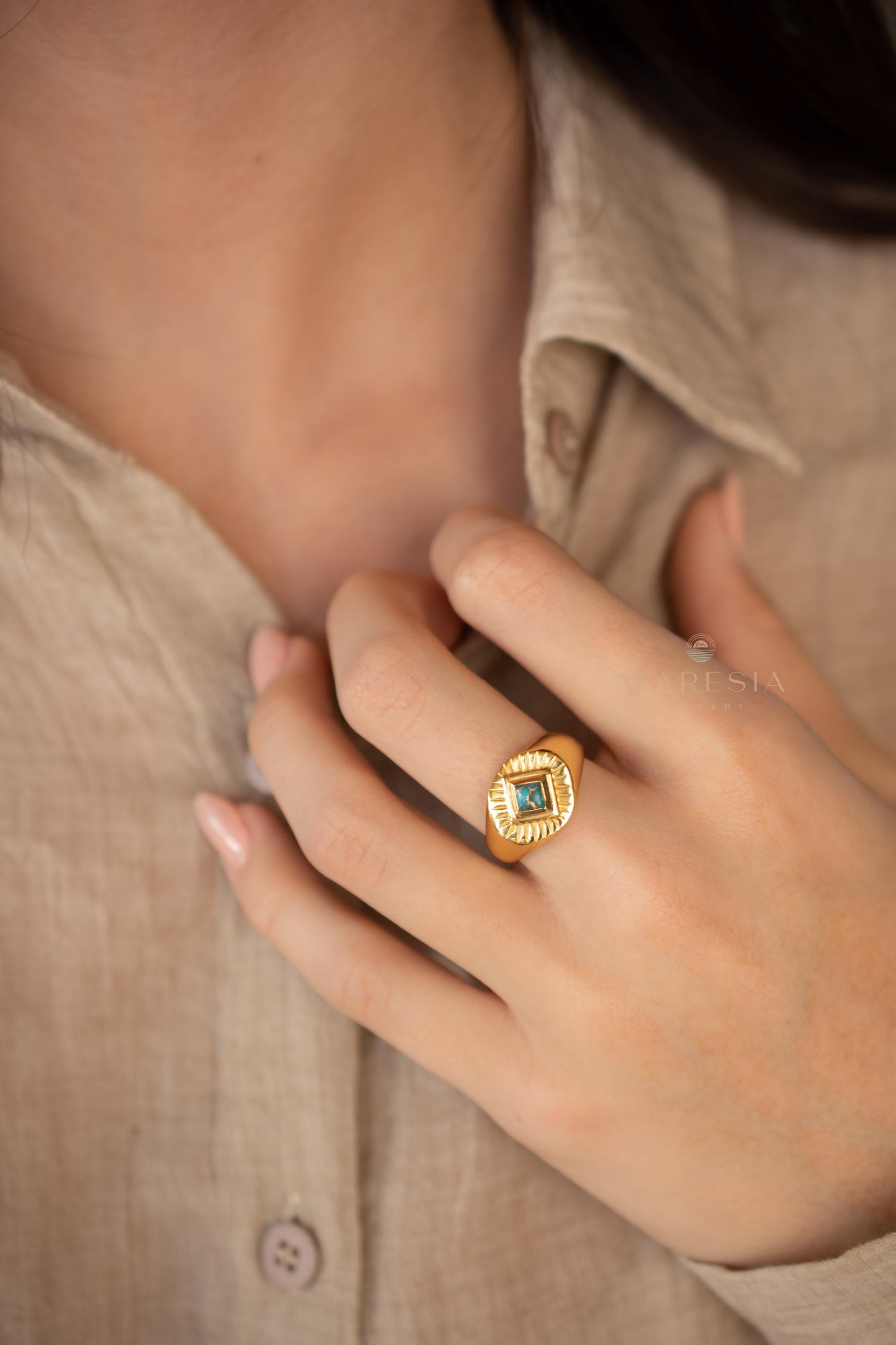 Copper Turquoise Ring ~ Gemstone ~ Natural ~ 18k Gold Plated ~ Jewelry ~ Handmade ~ Boho ~ December Birthstone MR358