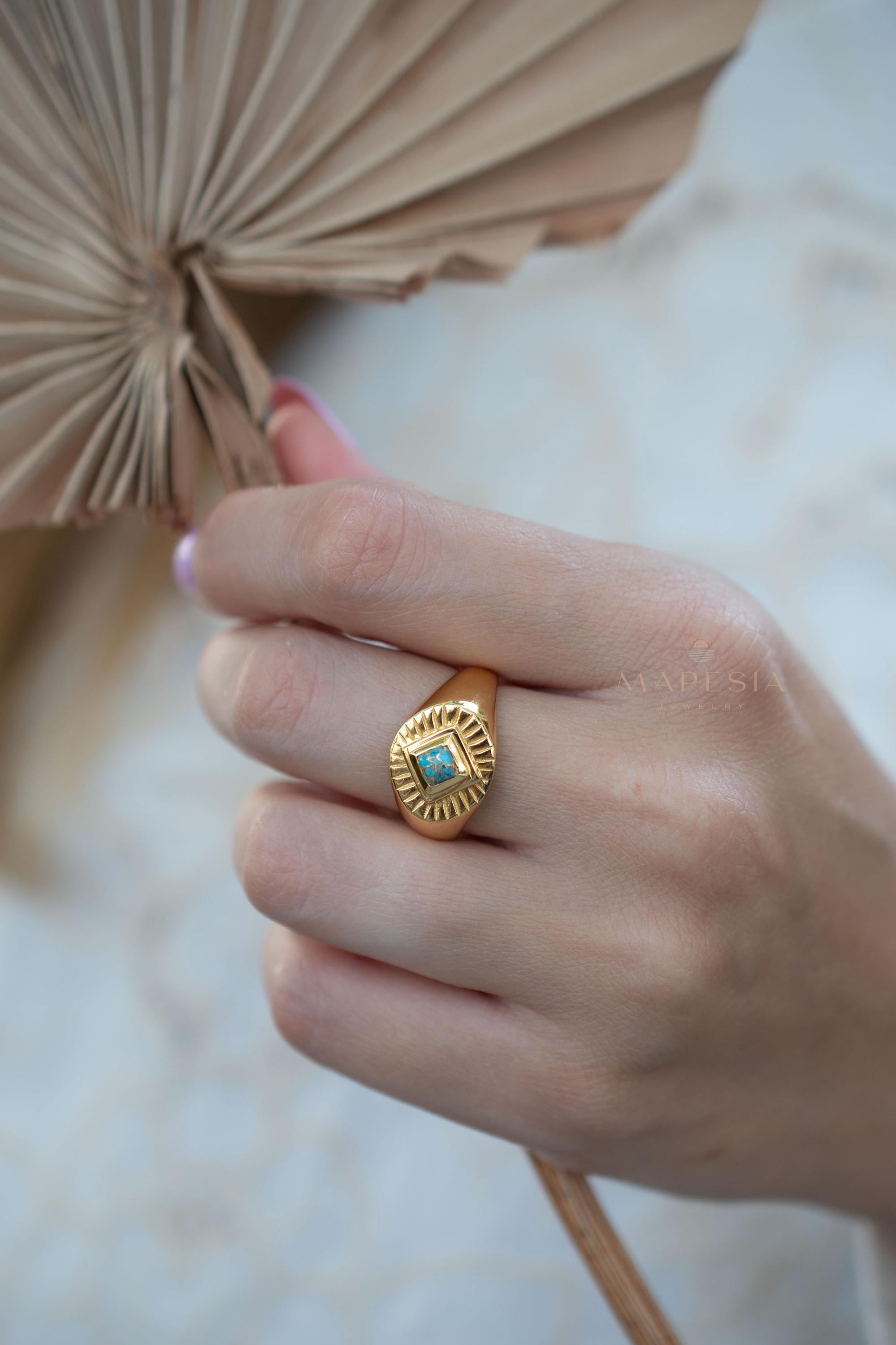 Copper Turquoise Ring ~ Gemstone ~ Natural ~ 18k Gold Plated ~ Jewelry ~ Handmade ~ Boho ~ December Birthstone MR358