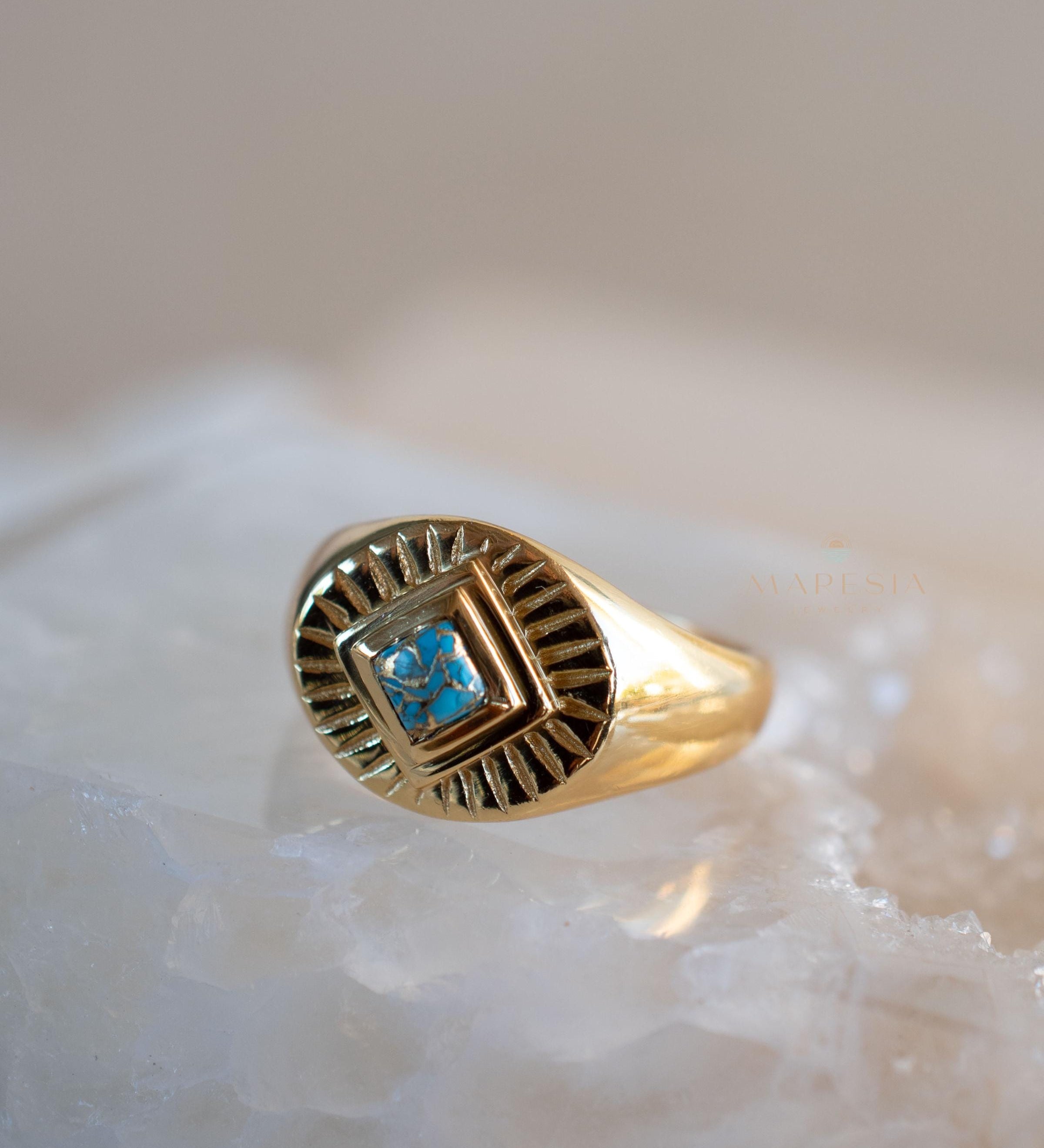 Copper Turquoise Ring ~ Gemstone ~ Natural ~ 18k Gold Plated ~ Jewelry ~ Handmade ~ Boho ~ December Birthstone MR358