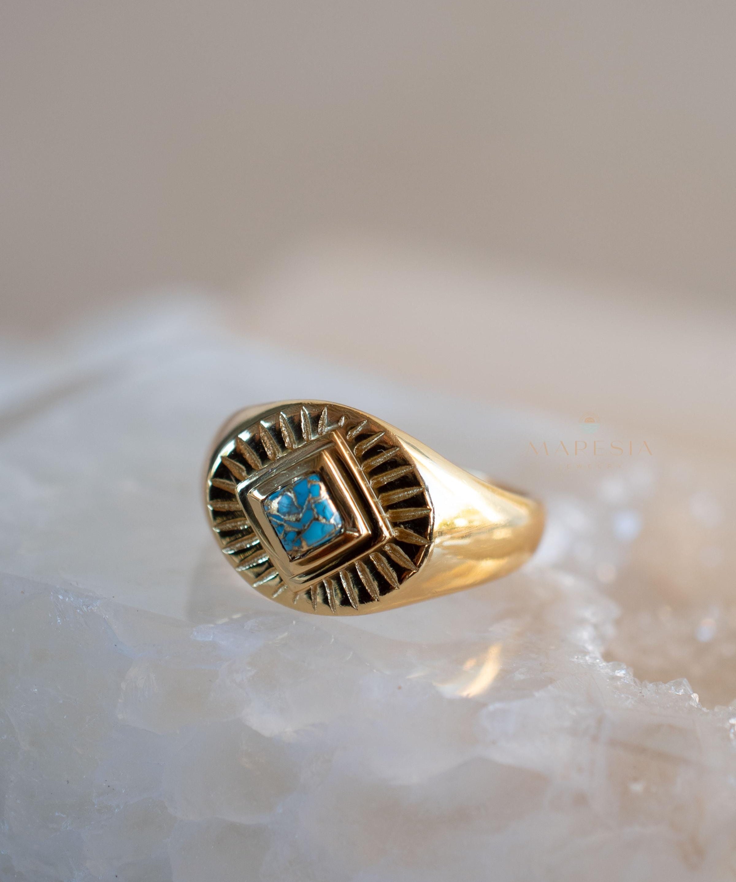 Copper Turquoise Ring ~ Gemstone ~ Natural ~ 18k Gold Plated ~ Jewelry ~ Handmade ~ Boho ~ December Birthstone MR358