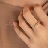Aqua Chalcedony, Moonstone, Turquoise, Labradorite and Rose quartz Ring ~ genuine Stones ~ 18k Gold Plated~Mix Stones ~ Handmade~Boho ~MR362