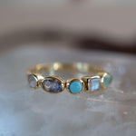 Aqua Chalcedony, Moonstone, Turquoise, Labradorite and Rose quartz Ring ~ genuine Stones ~ 18k Gold Plated~Mix Stones ~ Handmade~Boho ~MR362