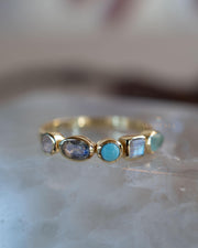 Aqua Chalcedony, Moonstone, Turquoise, Labradorite and Rose quartz Ring ~ genuine Stones ~ 18k Gold Plated~Mix Stones ~ Handmade~Boho ~MR362
