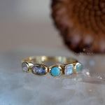 Aqua Chalcedony, Moonstone, Turquoise, Labradorite and Rose quartz Ring ~ genuine Stones ~ 18k Gold Plated~Mix Stones ~ Handmade~Boho ~MR362