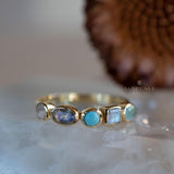 Aqua Chalcedony, Moonstone, Turquoise, Labradorite and Rose quartz Ring ~ genuine Stones ~ 18k Gold Plated~Mix Stones ~ Handmade~Boho ~MR362