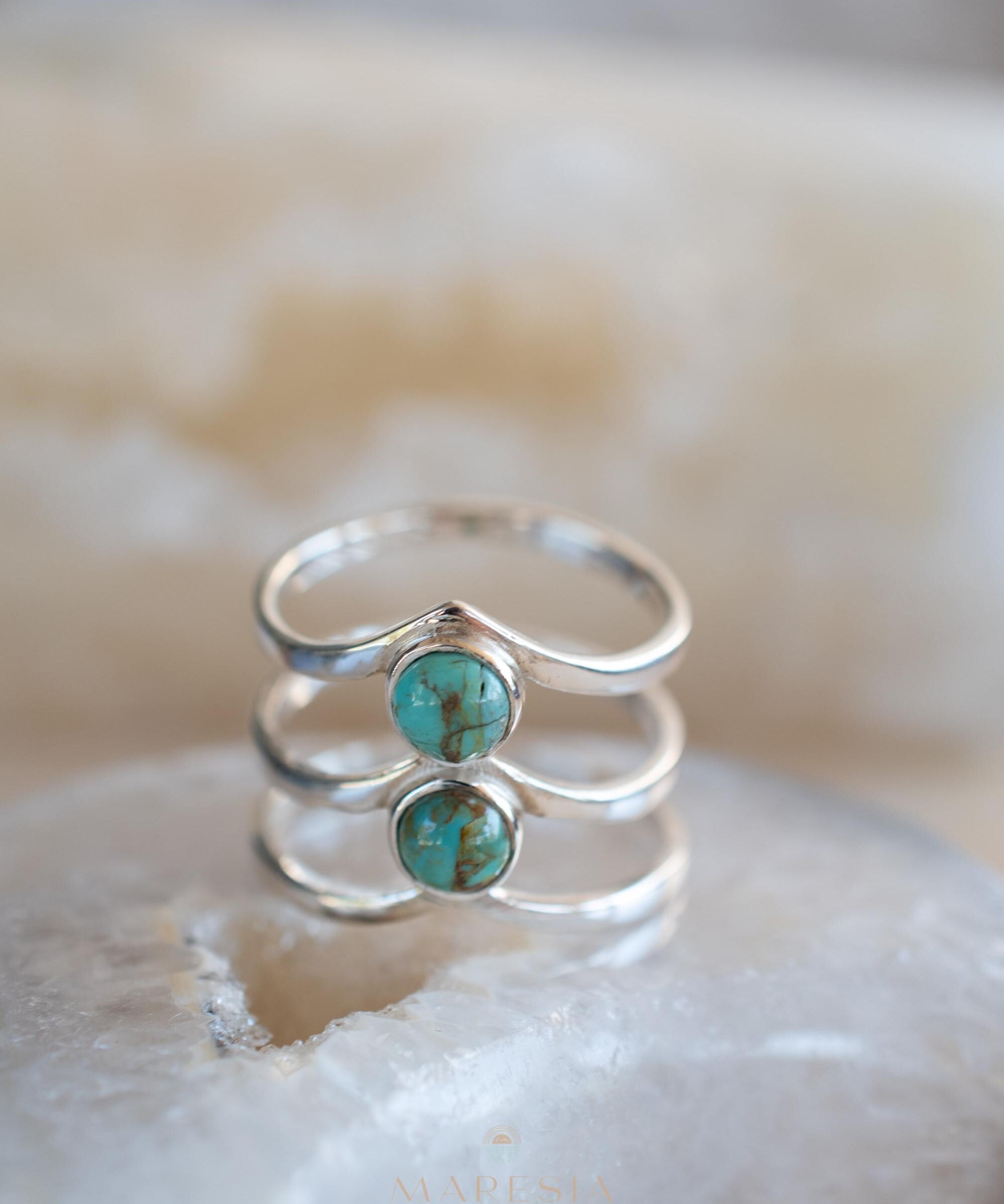 Turquoise Ring~ Triple Band ~Sterling Silver 925 ~ Handmade ~ Gemstone ~ Statement~December Birthstone MR204