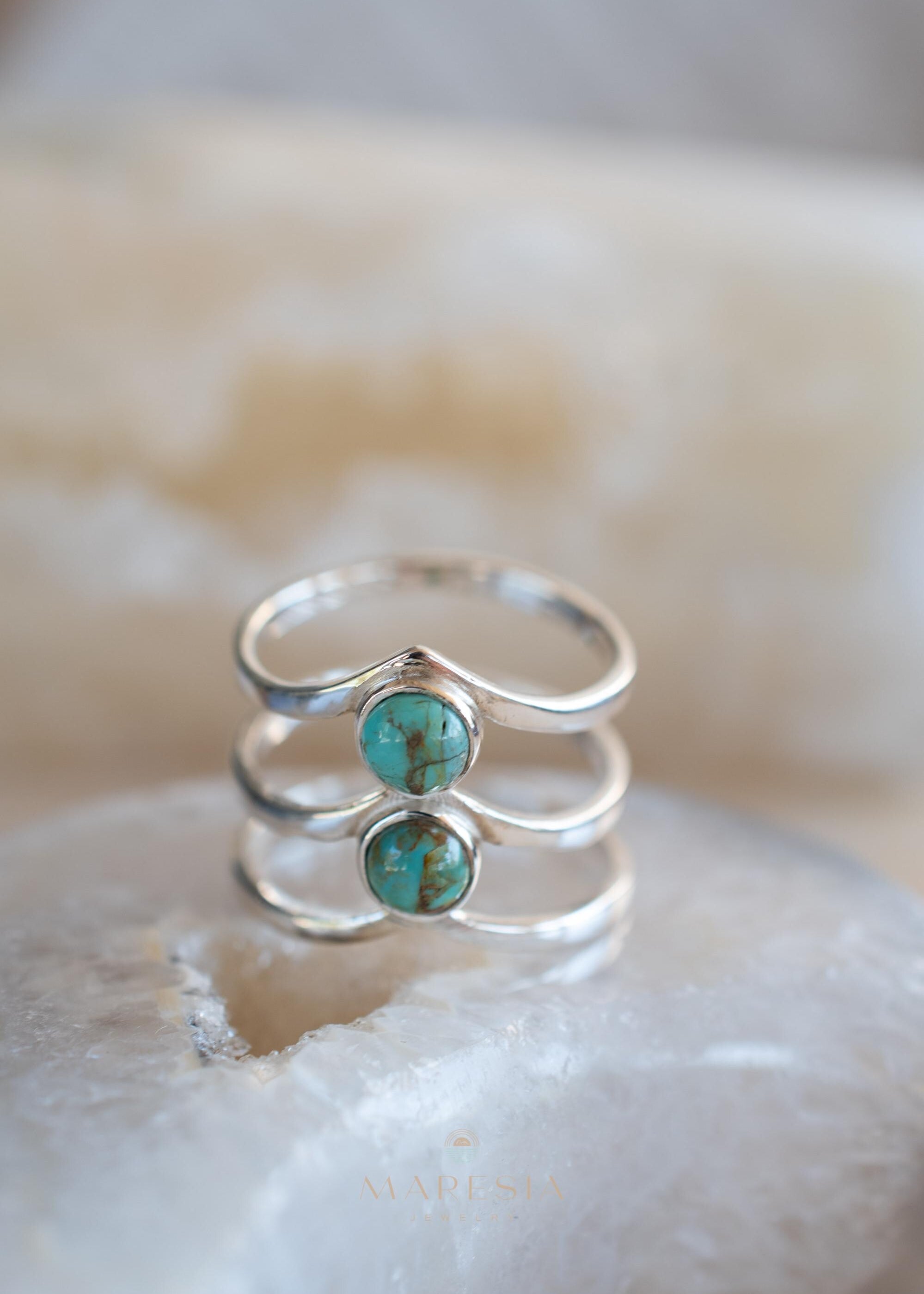 Turquoise Ring~ Triple Band ~Sterling Silver 925 ~ Handmade ~ Gemstone ~ Statement~December Birthstone MR204