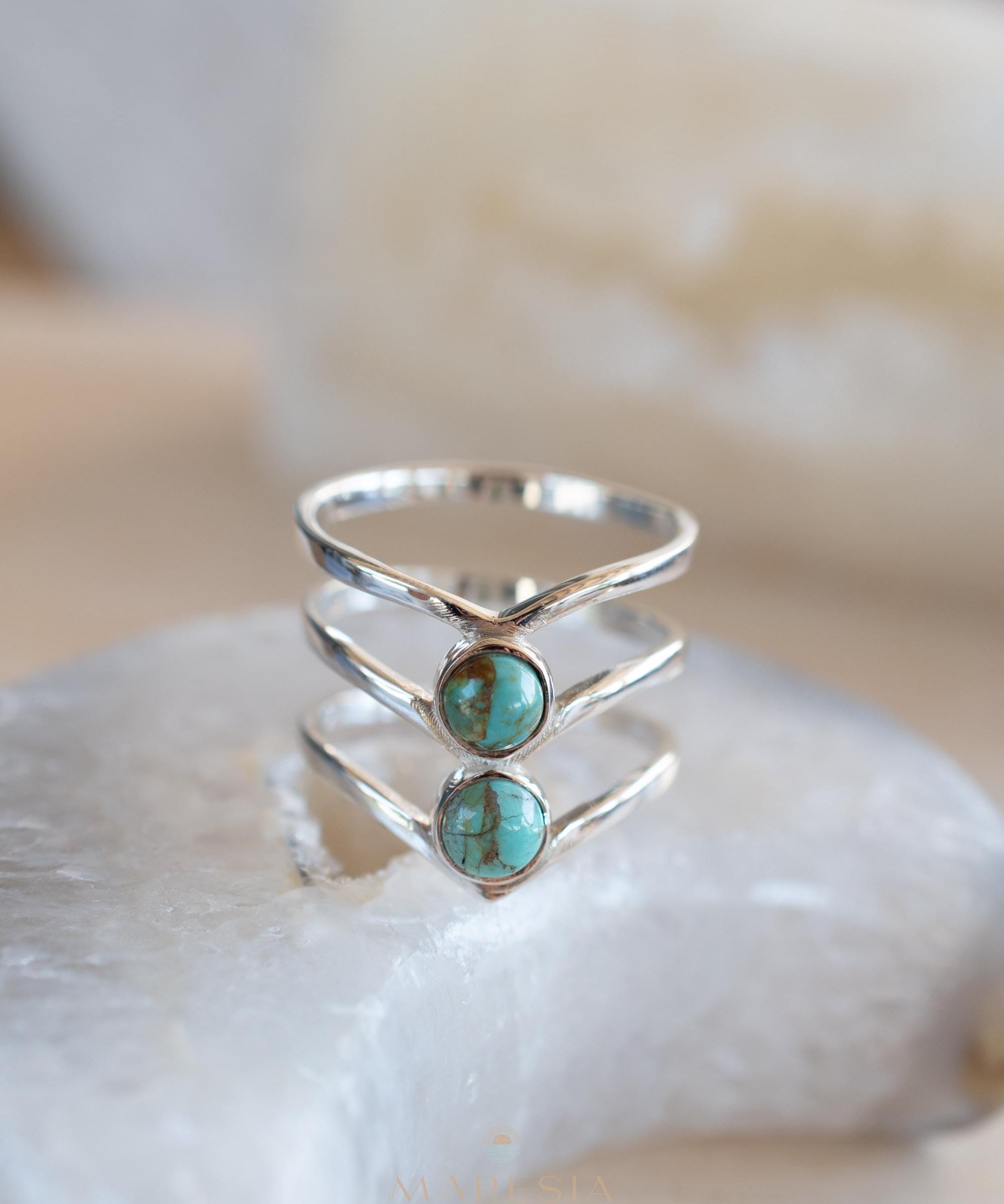 Turquoise Ring~ Triple Band ~Sterling Silver 925 ~ Handmade ~ Gemstone ~ Statement~December Birthstone MR204