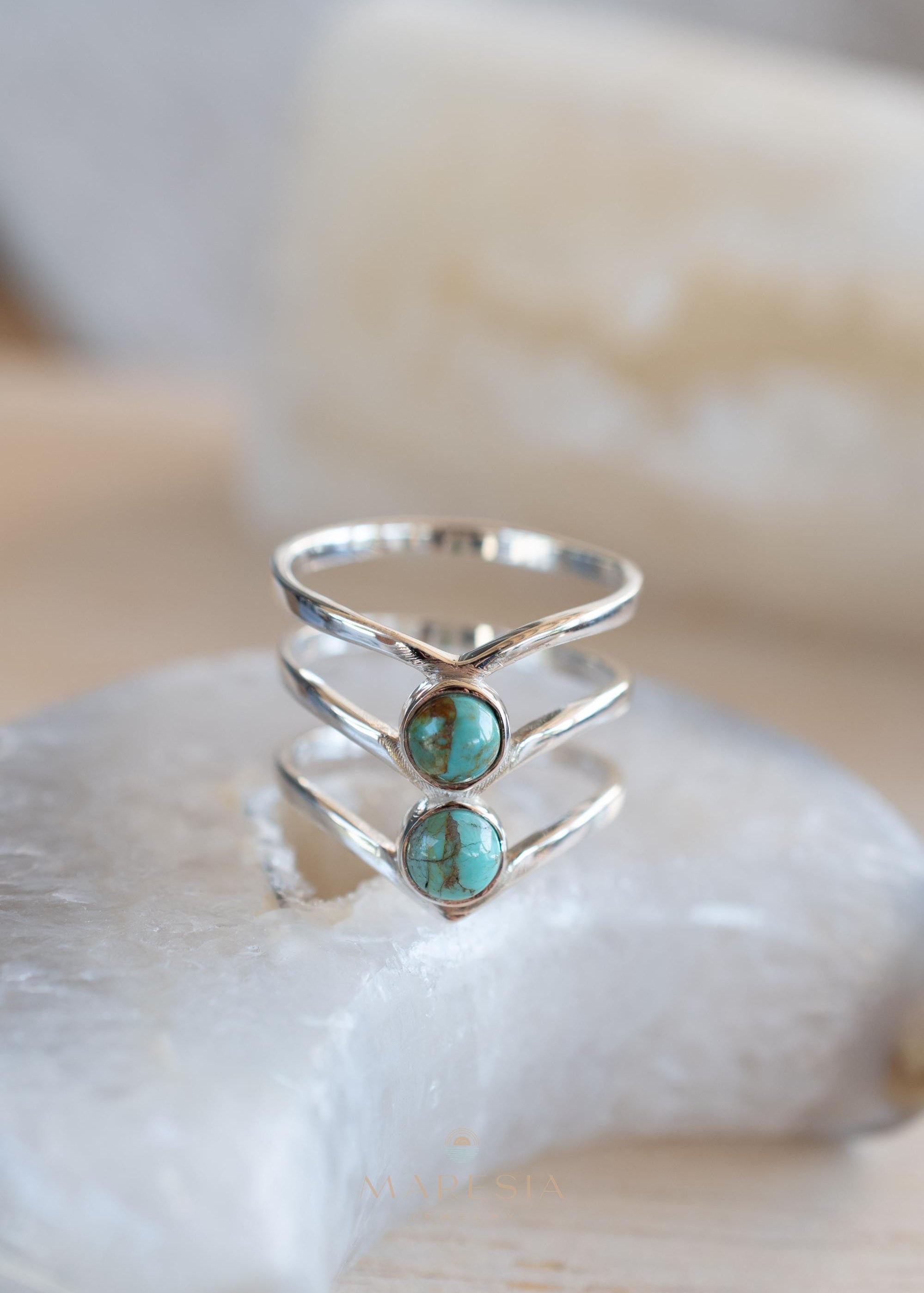 Turquoise Ring~ Triple Band ~Sterling Silver 925 ~ Handmade ~ Gemstone ~ Statement~December Birthstone MR204