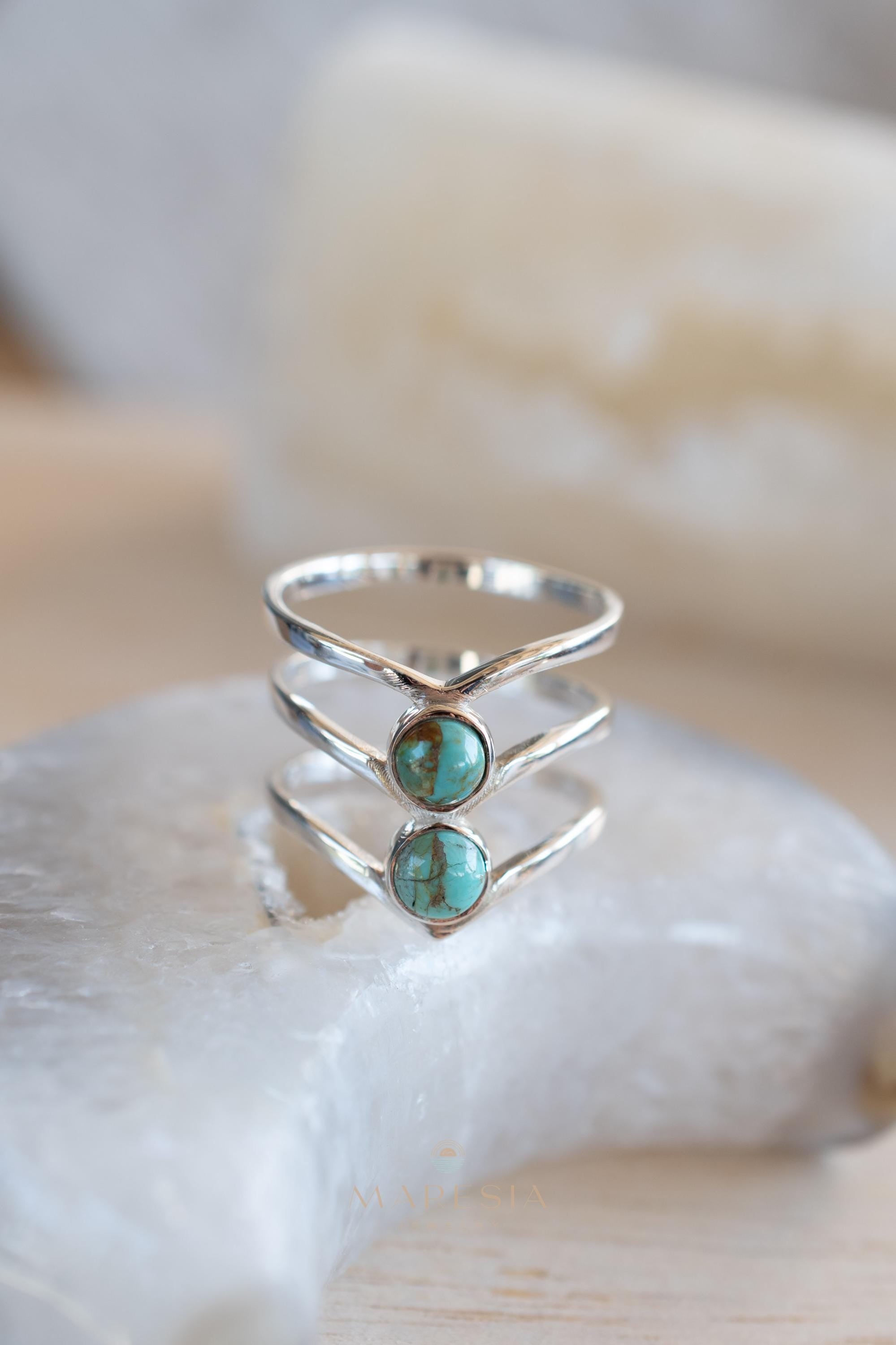 Turquoise Ring~ Triple Band ~Sterling Silver 925 ~ Handmade ~ Gemstone ~ Statement~December Birthstone MR204