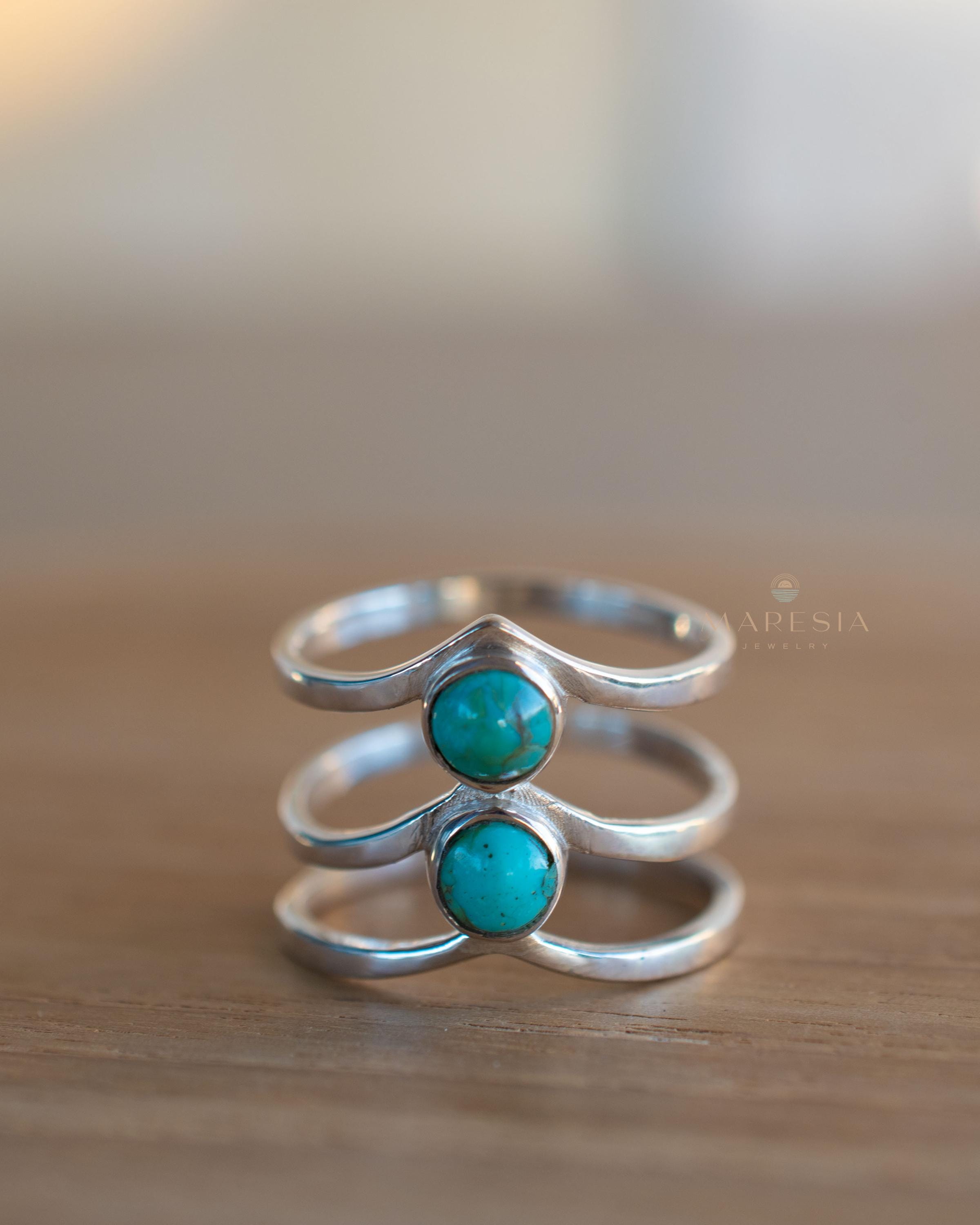 Turquoise Ring~ Triple Band ~Sterling Silver 925 ~ Handmade ~ Gemstone ~ Statement~December Birthstone MR204