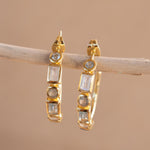 Blue topaz hydro, moonstone and labradorite ~ Hoop Earrings 18k Gold Plated Earrings ~ Gemstone ~ Post ~Boho ~ Handmade~Jewelry ME041
