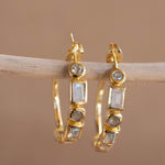 Blue topaz hydro, moonstone and labradorite ~ Hoop Earrings 18k Gold Plated Earrings ~ Gemstone ~ Post ~Boho ~ Handmade~Jewelry ME041