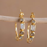Blue topaz hydro, moonstone and labradorite ~ Hoop Earrings 18k Gold Plated Earrings ~ Gemstone ~ Post ~Boho ~ Handmade~Jewelry ME041