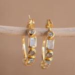 Blue topaz hydro, moonstone and labradorite ~ Hoop Earrings 18k Gold Plated Earrings ~ Gemstone ~ Post ~Boho ~ Handmade~Jewelry ME041