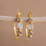 Blue topaz hydro, moonstone and labradorite ~ Hoop Earrings 18k Gold Plated Earrings ~ Gemstone ~ Post ~Boho ~ Handmade~Jewelry ME041