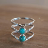 Turquoise Ring~ Triple Band ~Sterling Silver 925 ~ Handmade ~ Gemstone ~ Statement~December Birthstone MR204