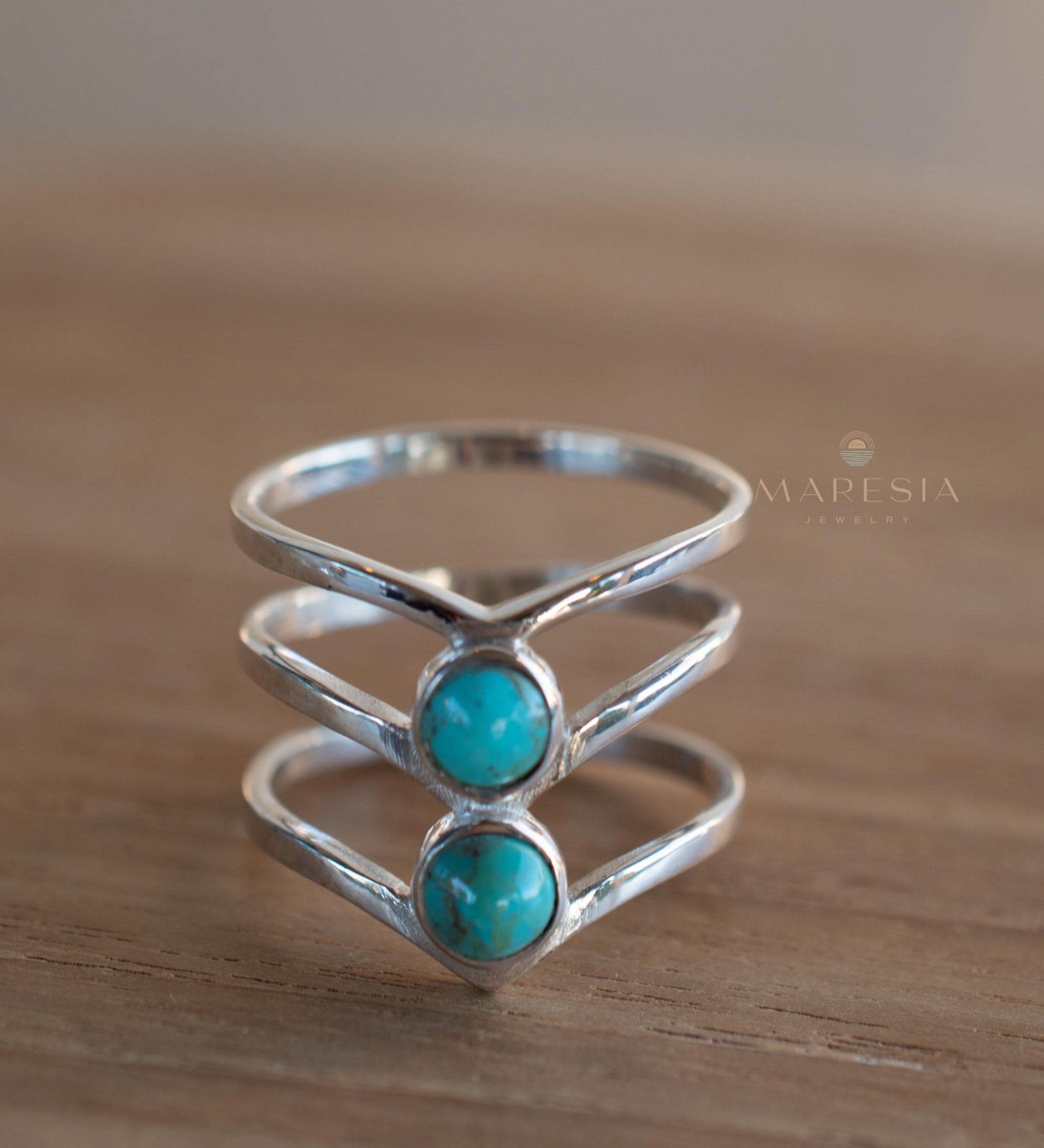 Turquoise Ring~ Triple Band ~Sterling Silver 925 ~ Handmade ~ Gemstone ~ Statement~December Birthstone MR204