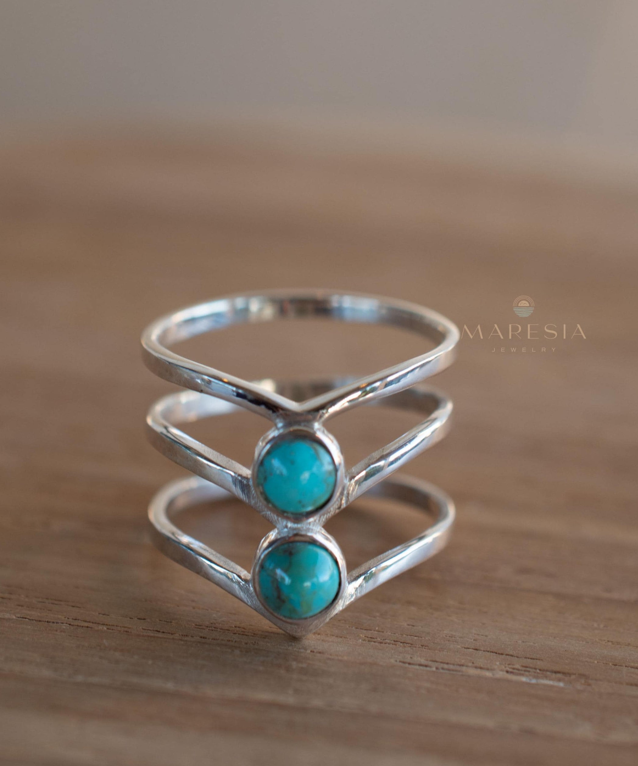 Turquoise Ring~ Triple Band ~Sterling Silver 925 ~ Handmade ~ Gemstone ~ Statement~December Birthstone MR204