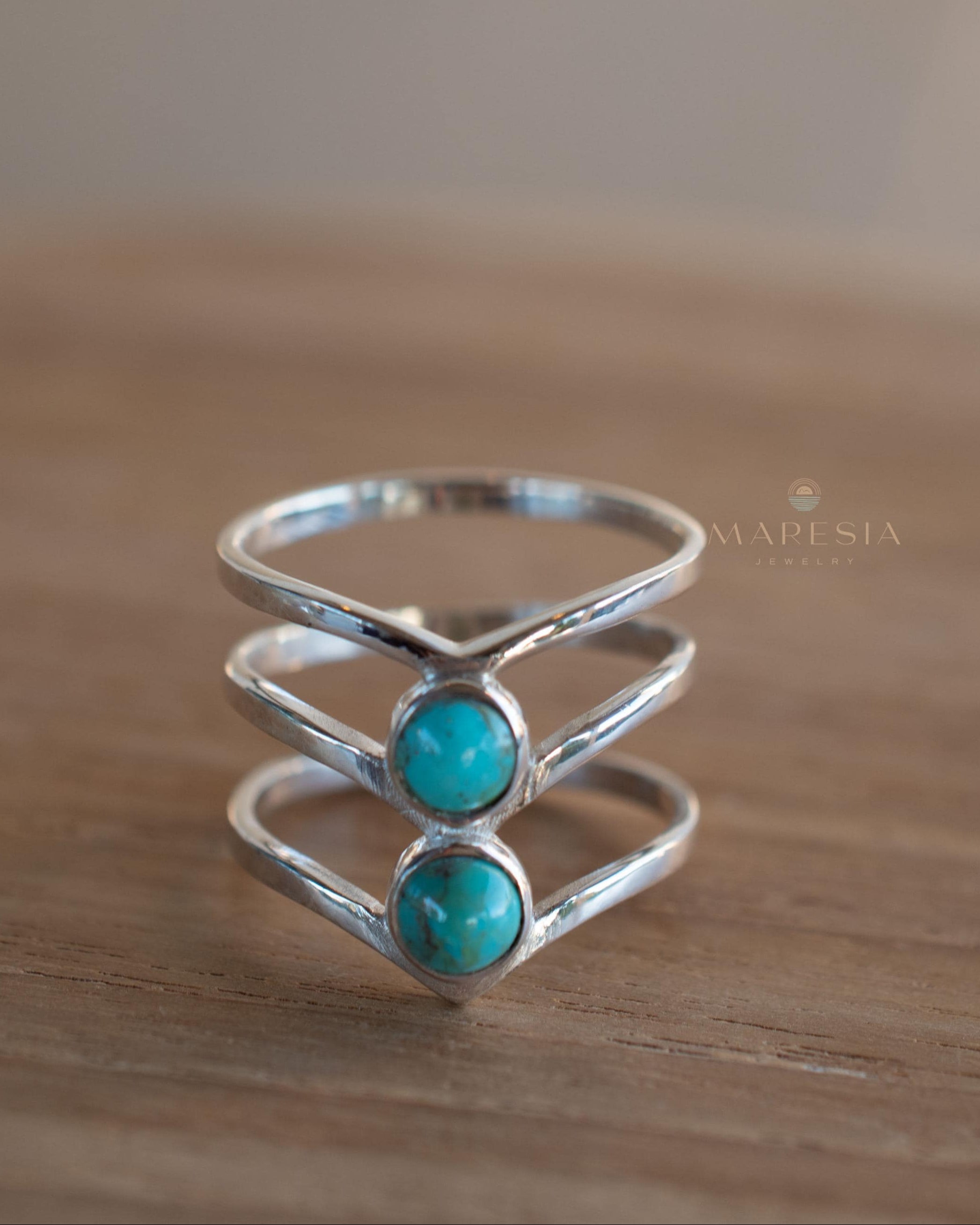 Turquoise Ring~ Triple Band ~Sterling Silver 925 ~ Handmade ~ Gemstone ~ Statement~December Birthstone MR204