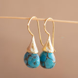 Copper Turquoise Tear Drop Earrings ~ Jewelry ~ 18k Gold Plated ~ Natural ~ Minimalist Everyday ~ Gift for Her ~ Boho ~ Hippie ~ ME