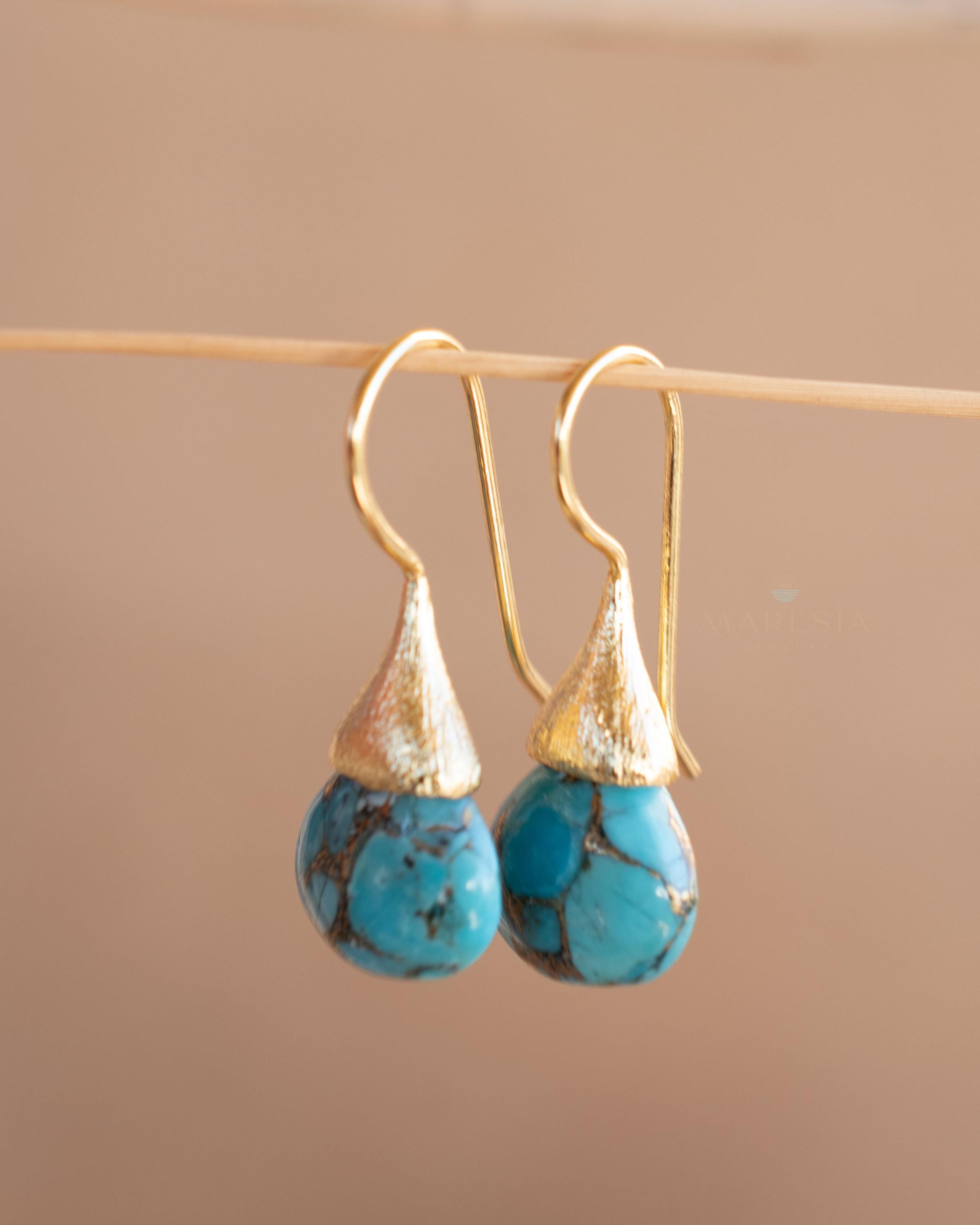 Copper Turquoise Tear Drop Earrings ~ Jewelry ~ 18k Gold Plated ~ Natural ~ Minimalist Everyday ~ Gift for Her ~ Boho ~ Hippie ~ ME