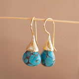 Copper Turquoise Tear Drop Earrings ~ Jewelry ~ 18k Gold Plated ~ Natural ~ Minimalist Everyday ~ Gift for Her ~ Boho ~ Hippie ~ ME