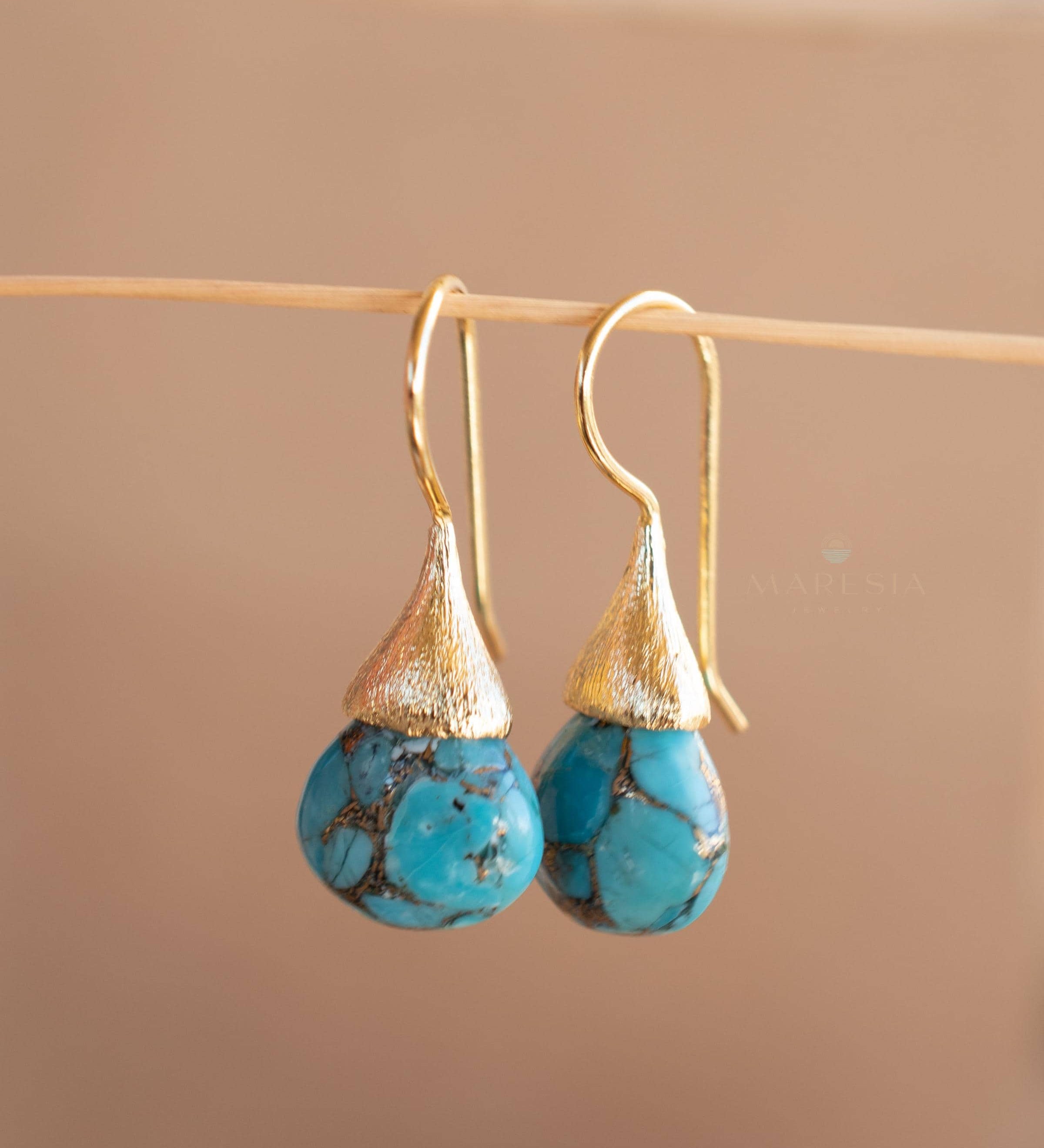 Copper Turquoise Tear Drop Earrings ~ Jewelry ~ 18k Gold Plated ~ Natural ~ Minimalist Everyday ~ Gift for Her ~ Boho ~ Hippie ~ ME