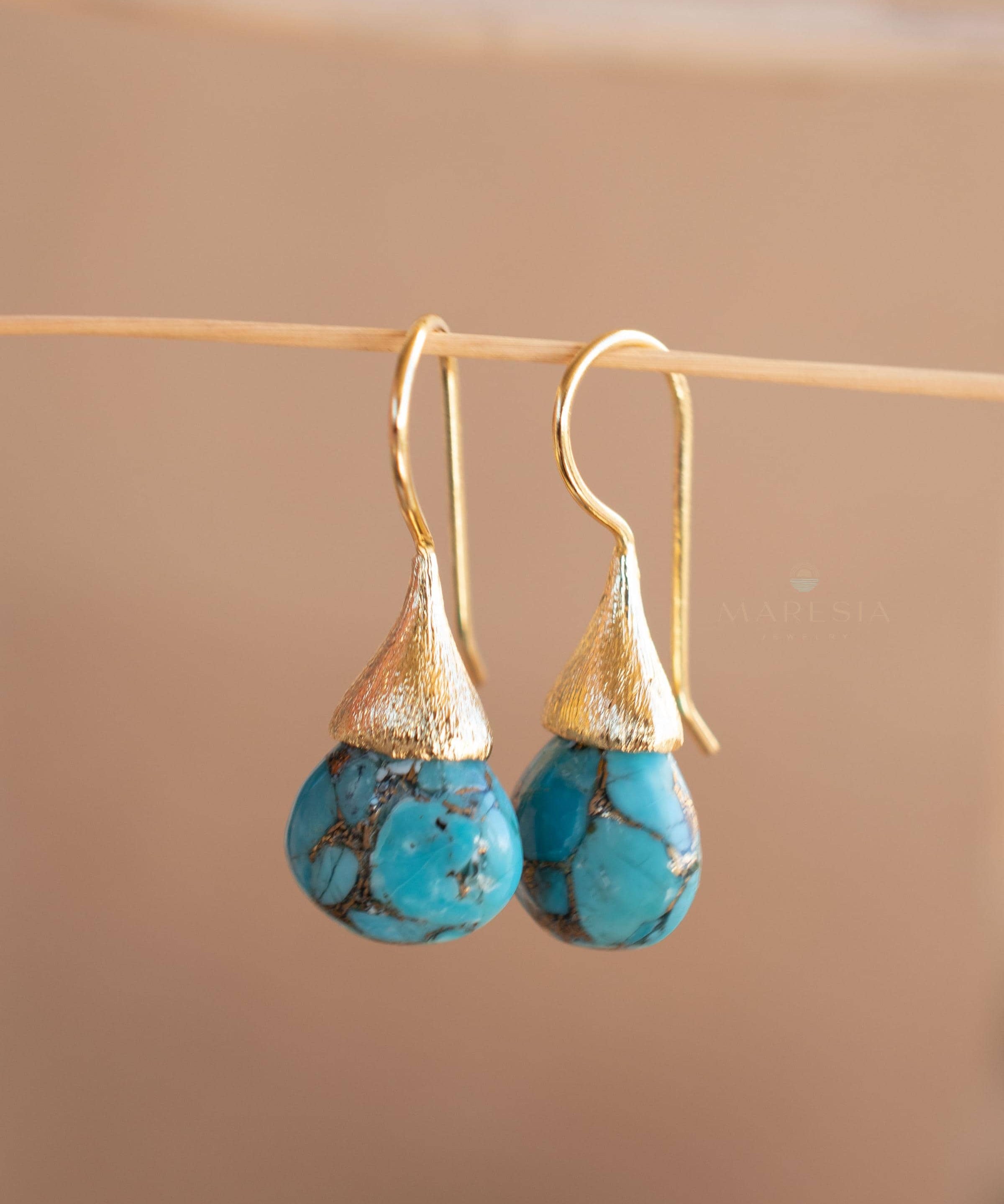 Copper Turquoise Tear Drop Earrings ~ Jewelry ~ 18k Gold Plated ~ Natural ~ Minimalist Everyday ~ Gift for Her ~ Boho ~ Hippie ~ ME