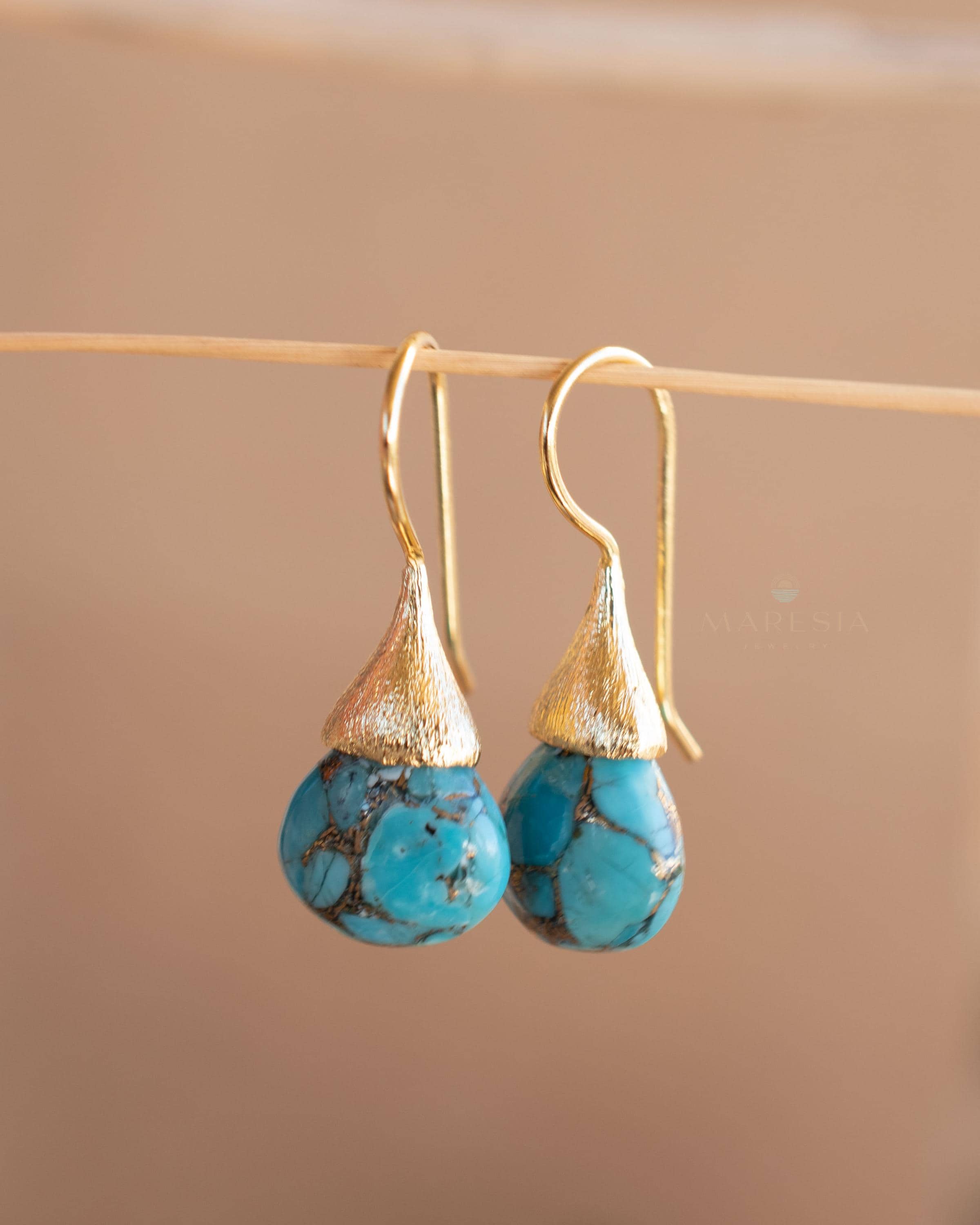 Copper Turquoise Tear Drop Earrings ~ Jewelry ~ 18k Gold Plated ~ Natural ~ Minimalist Everyday ~ Gift for Her ~ Boho ~ Hippie ~ ME