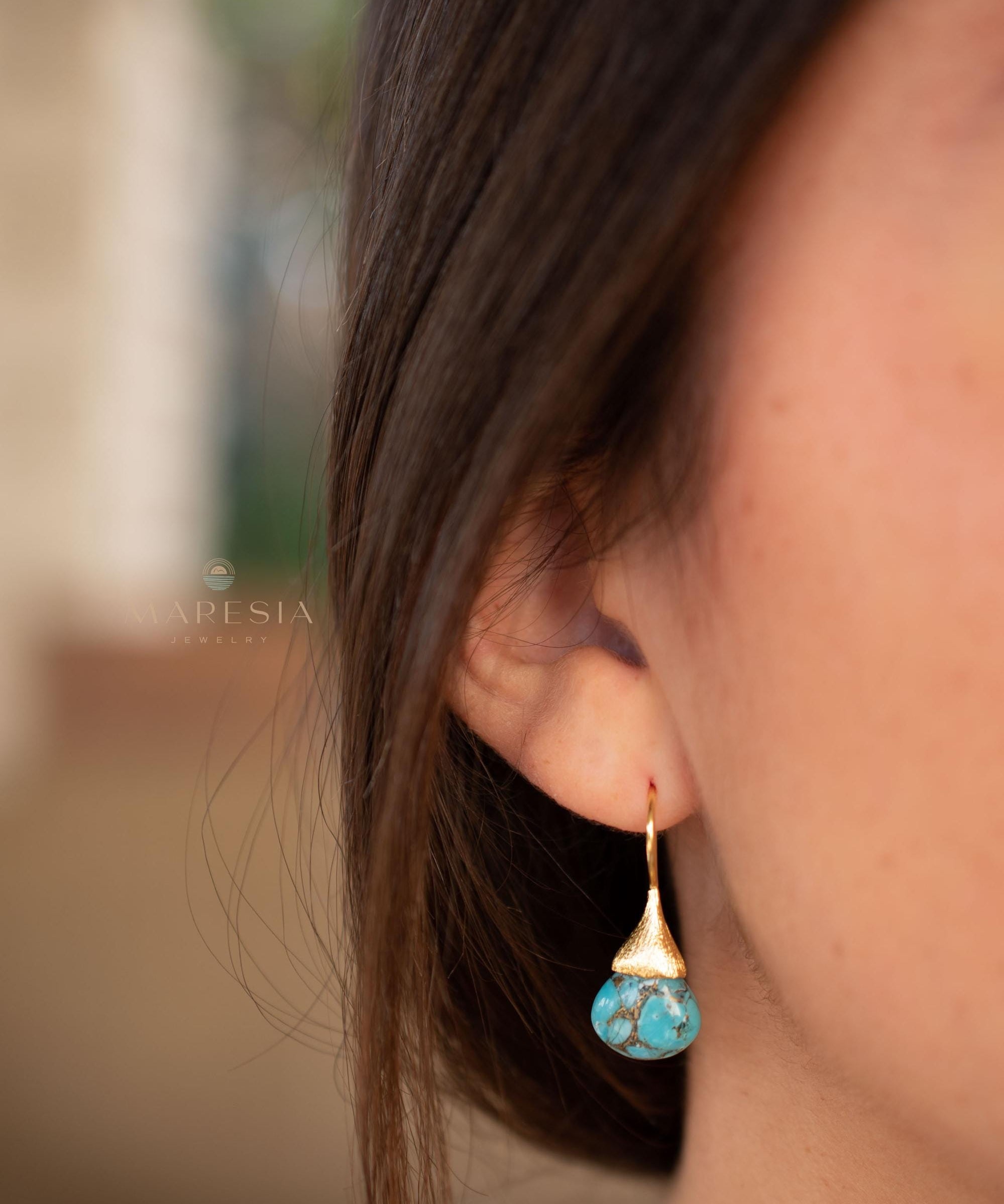 Copper Turquoise Tear Drop Earrings ~ Jewelry ~ 18k Gold Plated ~ Natural ~ Minimalist Everyday ~ Gift for Her ~ Boho ~ Hippie ~ ME