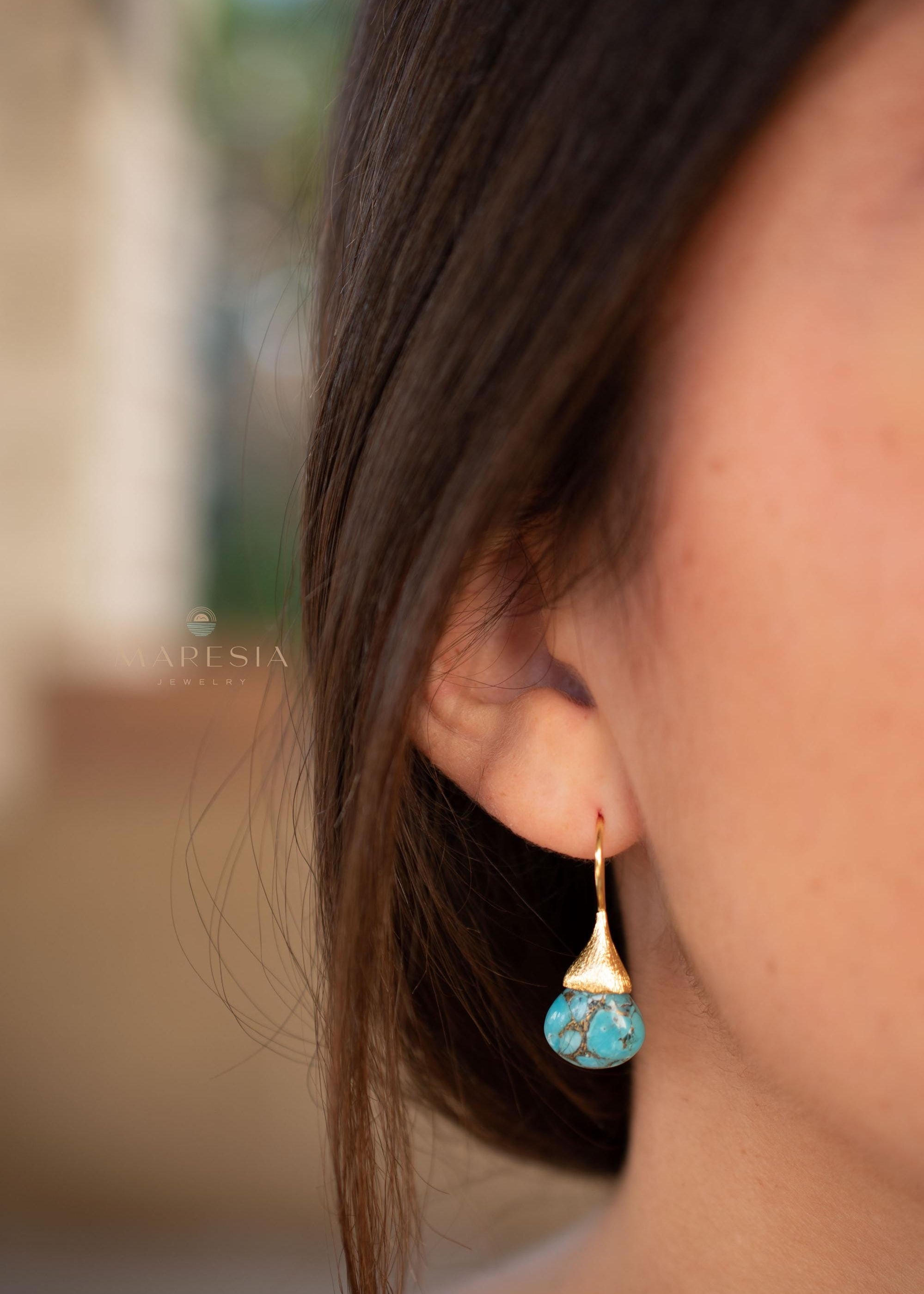 Copper Turquoise Tear Drop Earrings ~ Jewelry ~ 18k Gold Plated ~ Natural ~ Minimalist Everyday ~ Gift for Her ~ Boho ~ Hippie ~ ME
