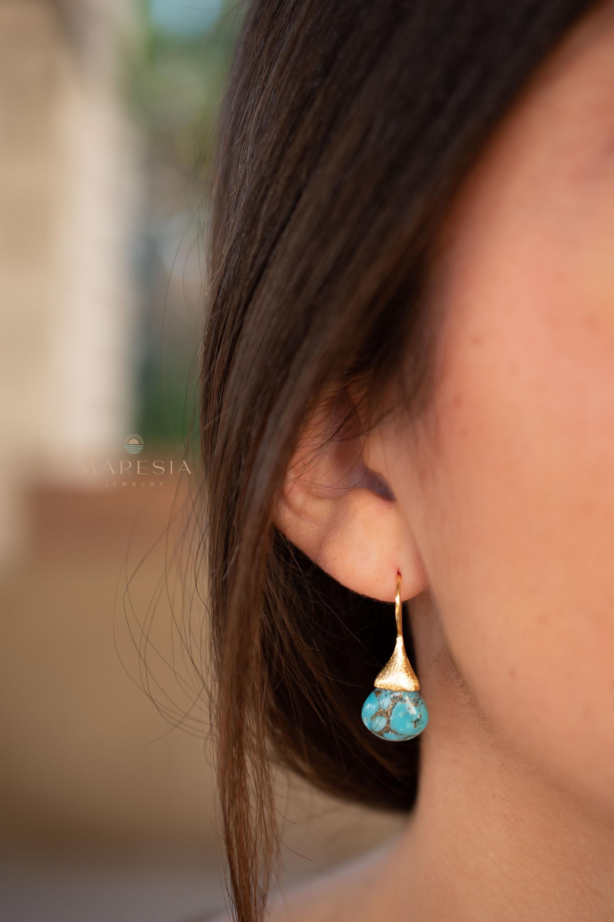 Copper Turquoise Tear Drop Earrings ~ Jewelry ~ 18k Gold Plated ~ Natural ~ Minimalist Everyday ~ Gift for Her ~ Boho ~ Hippie ~ ME